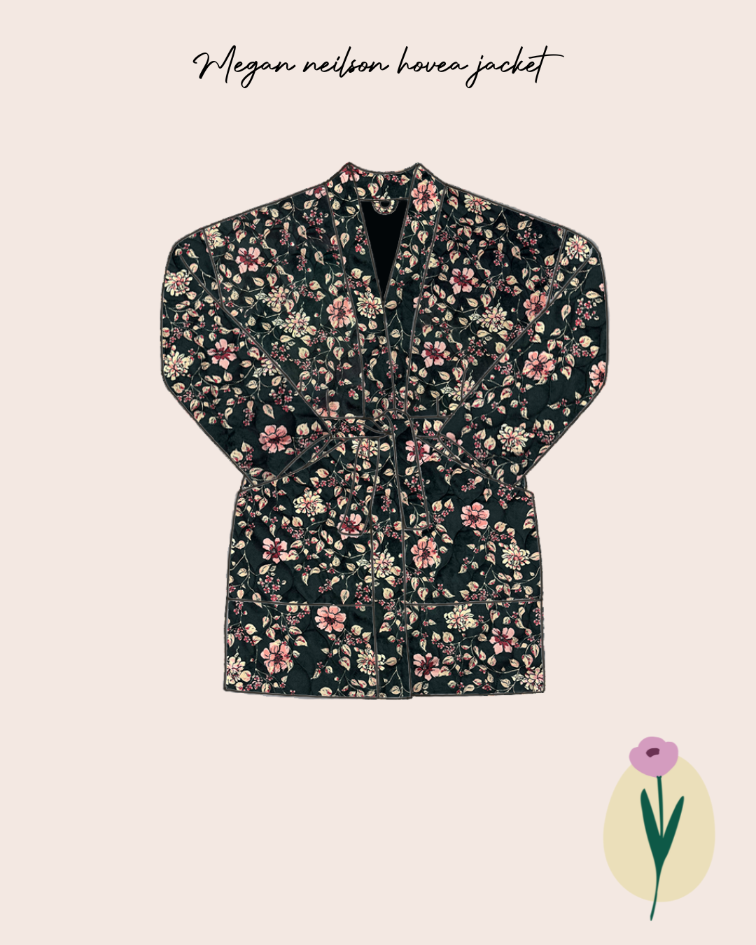 Autumn Flowers on Black Quilted Velvet Fabric