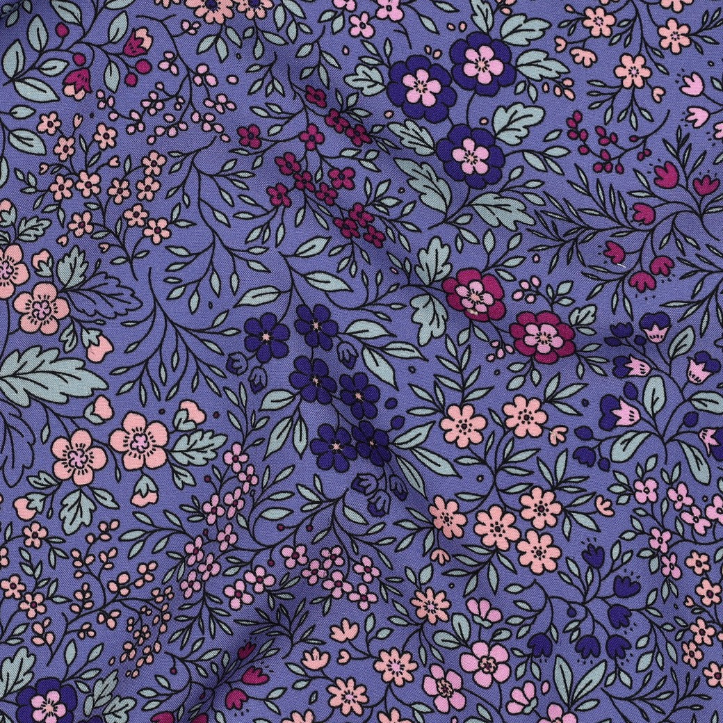 Ditsy Flowers on Purple LENZING™ ECOVERO™ Viscose Fabric