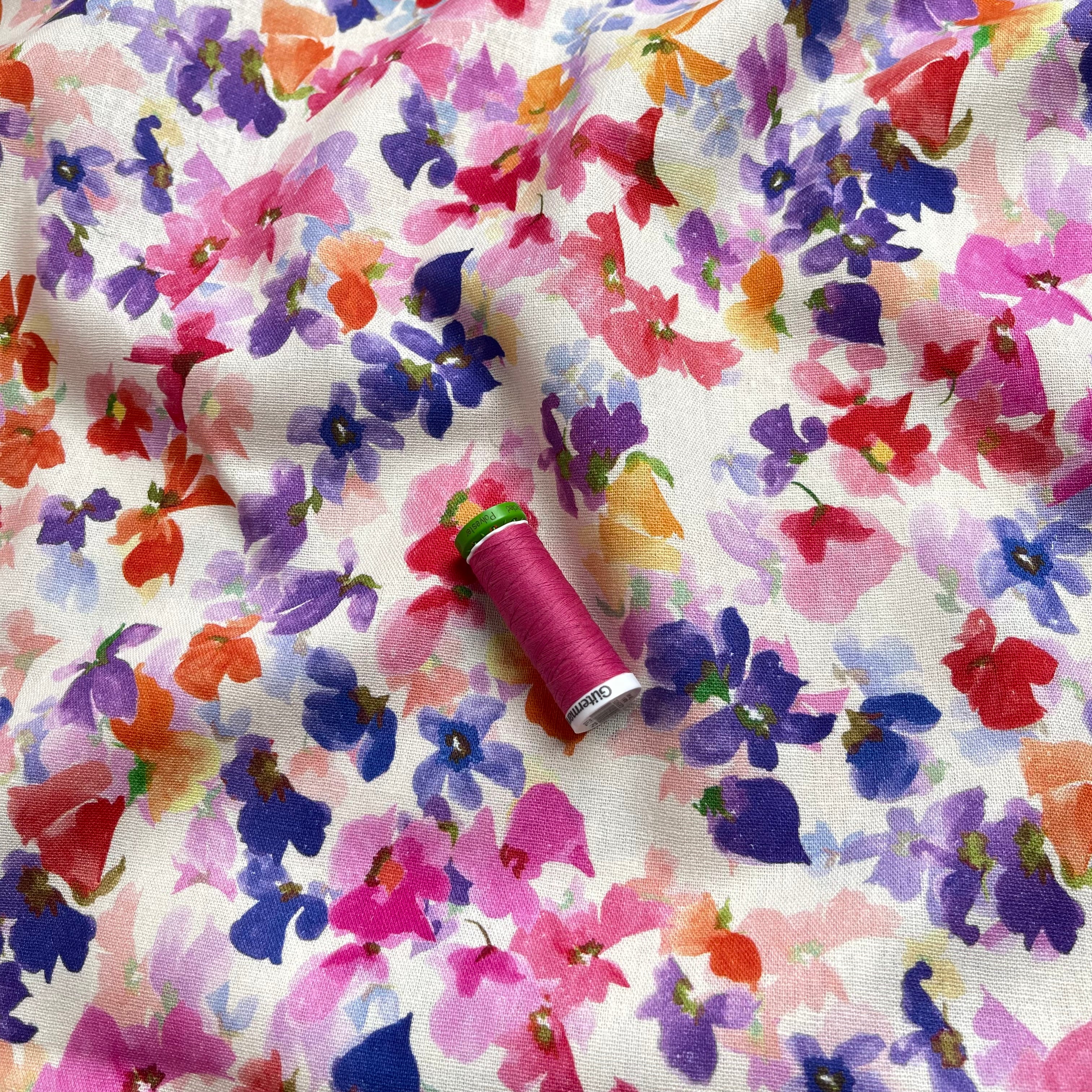 Spring Flower Petals Linen Viscose Blend Fabric