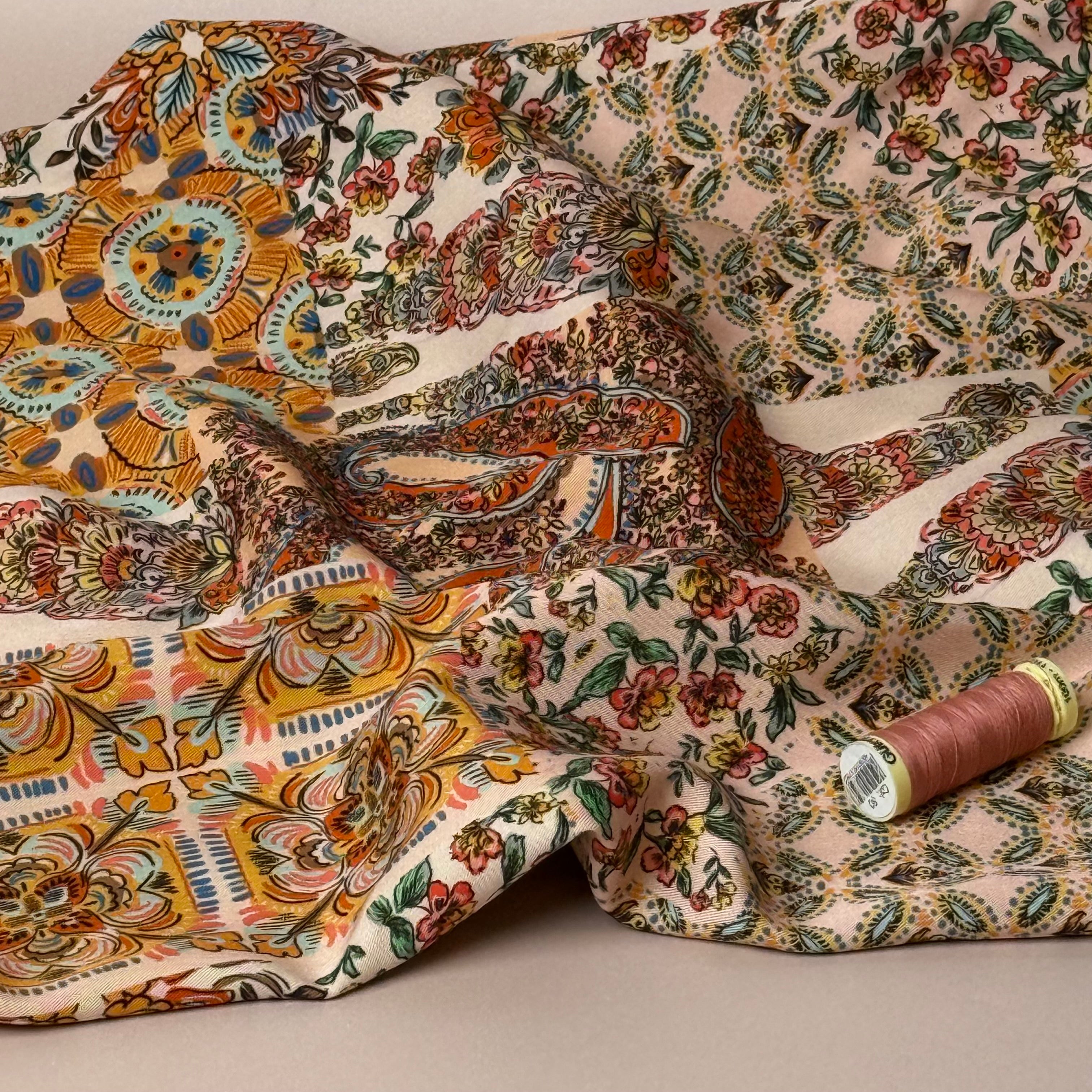 Vintage Patchwork Canyon Clay Viscose Twill Fabric