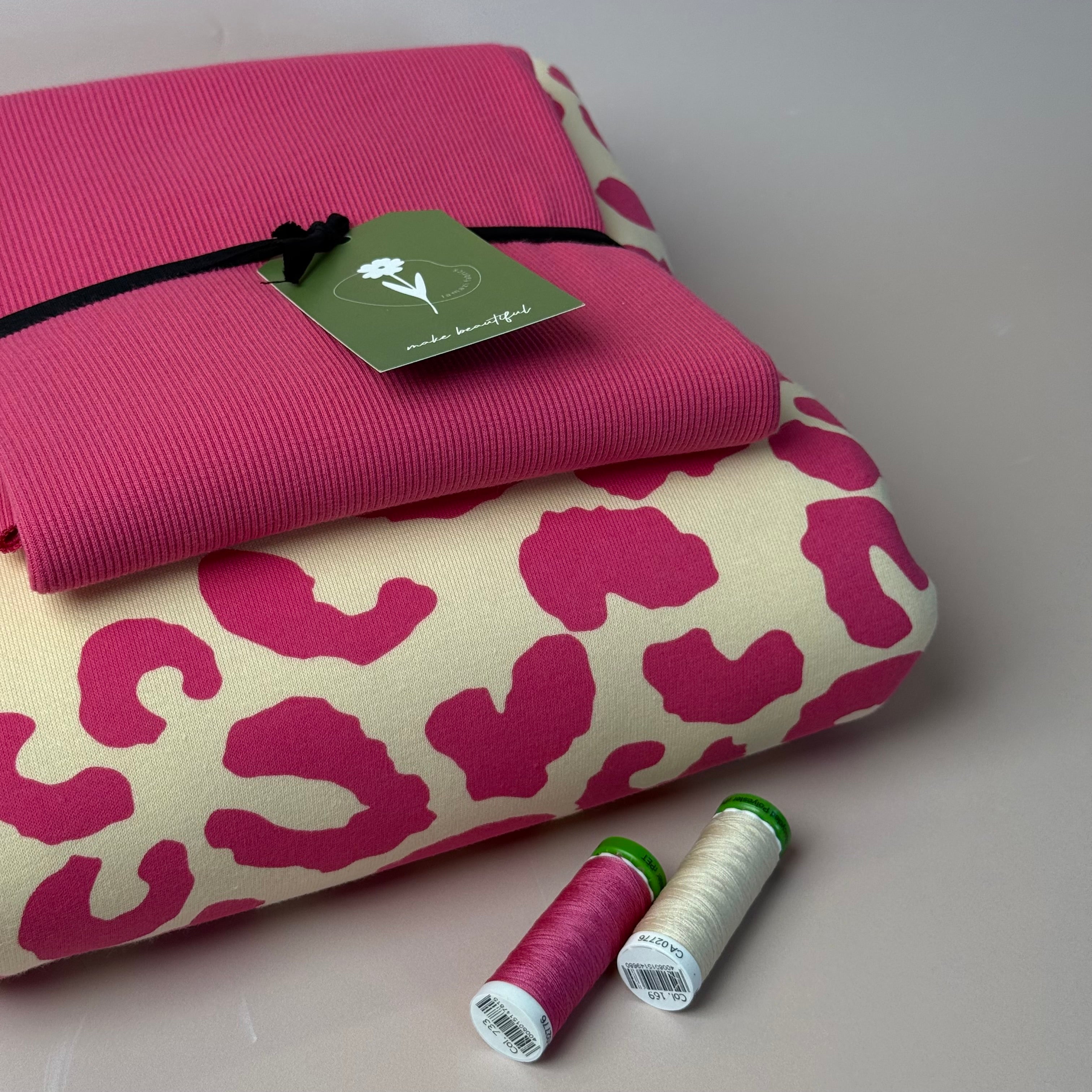 Colour Bundles - Carmine Rose Leopard Sweatshirting and Ribbing