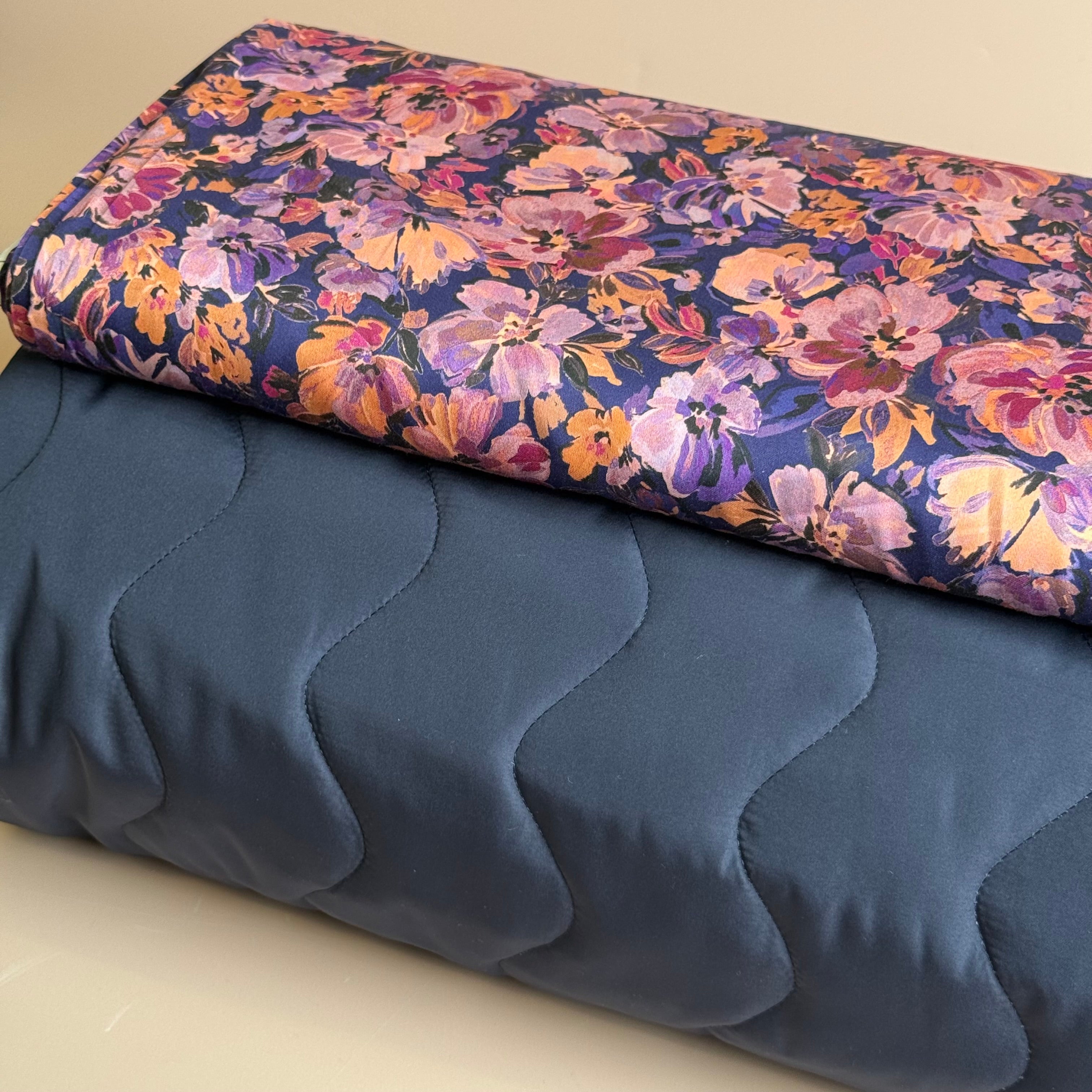 Zigzag Navy Quilted Puffer Fabric