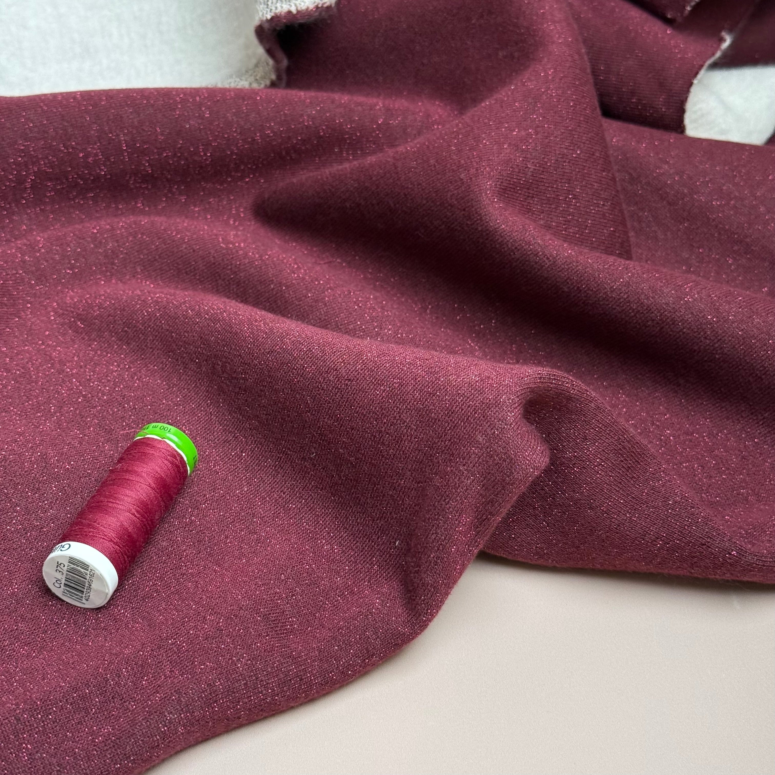 Sparkle Burgundy Cotton Sweat-Shirting with Lurex