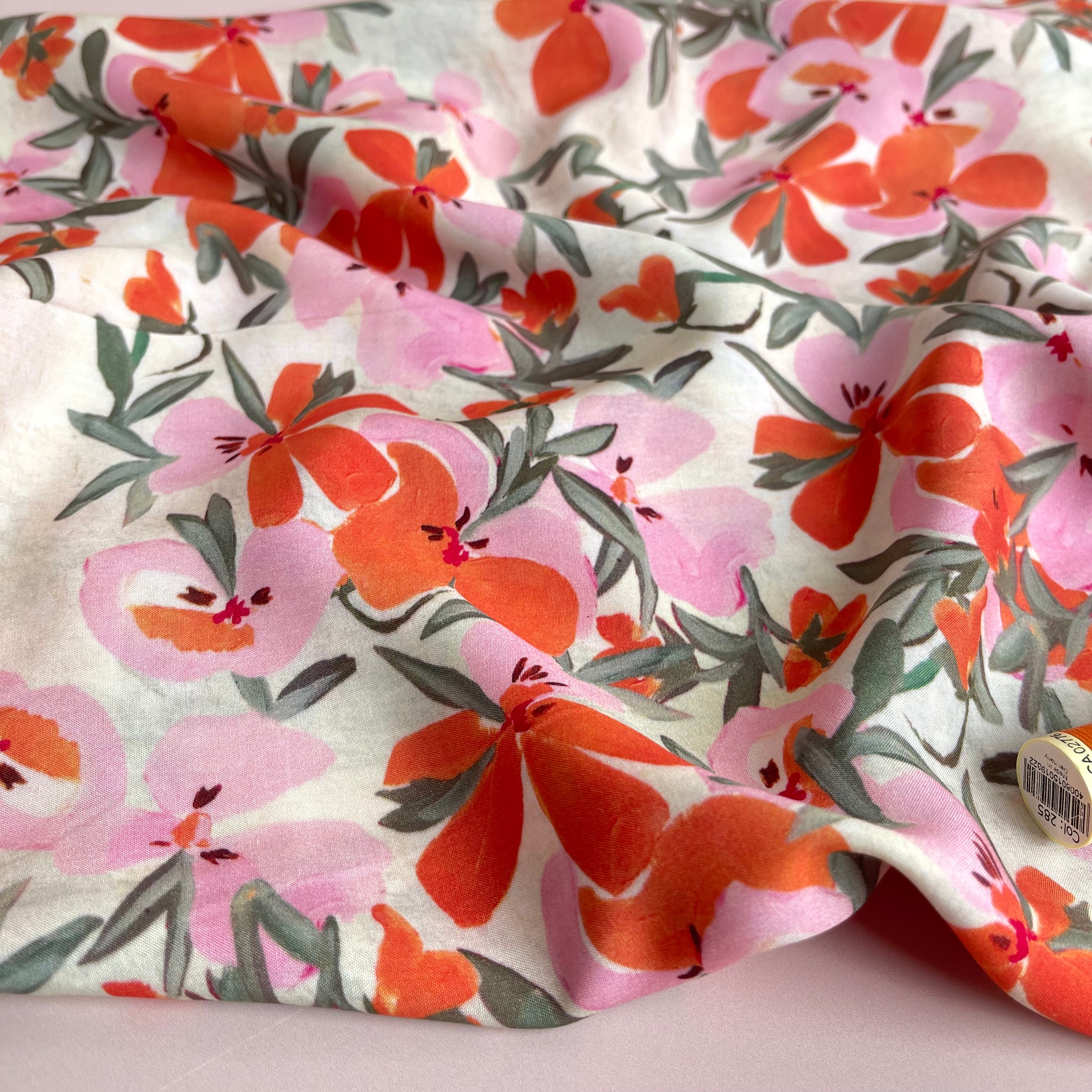 Watercolour Coral Petals Viscose Fabric