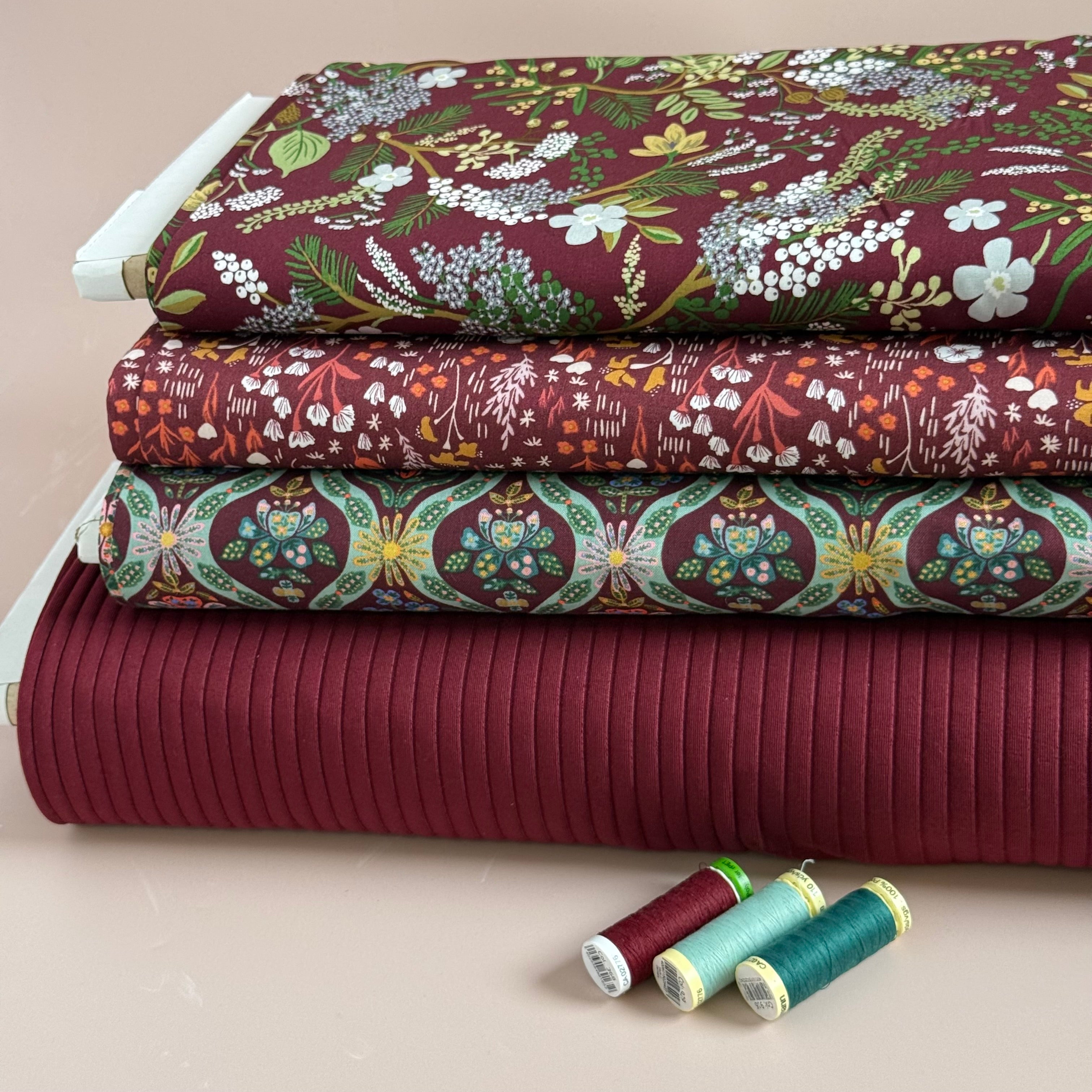 Rifle Paper Co - Juniper Forest in Burgundy Rayon from English Rose