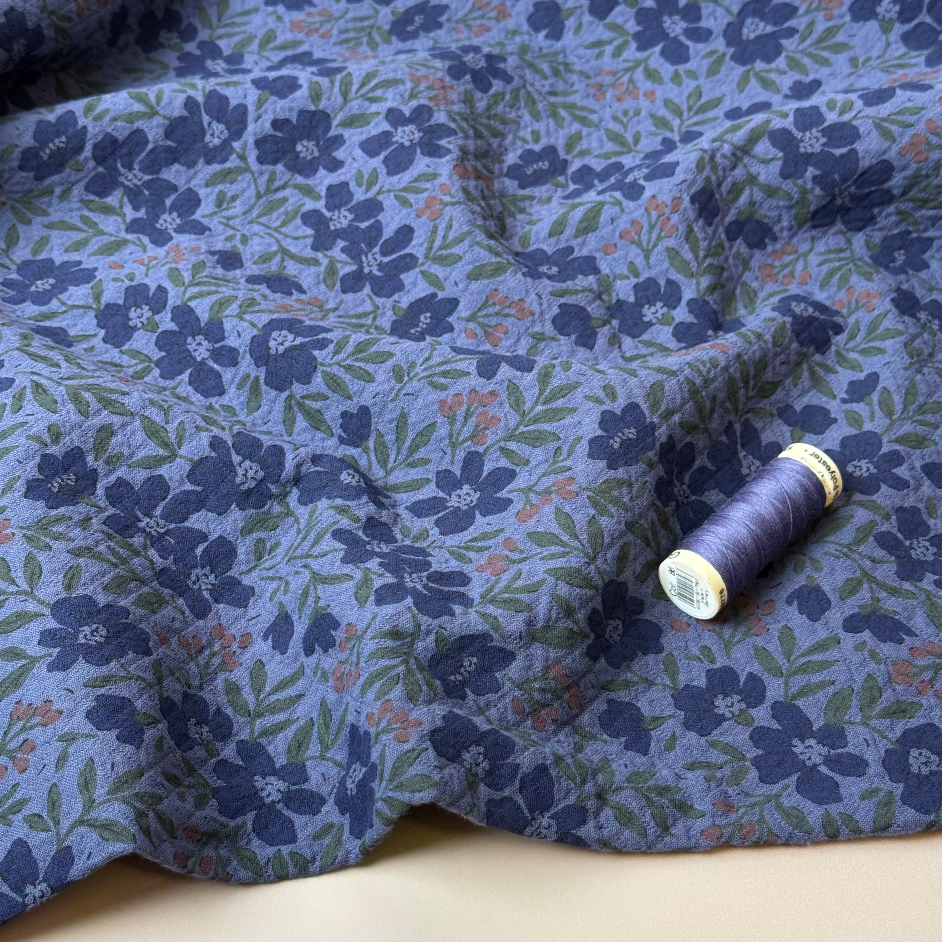 Barberry Flowers Blue Cotton Diamond Jacquard Fabric