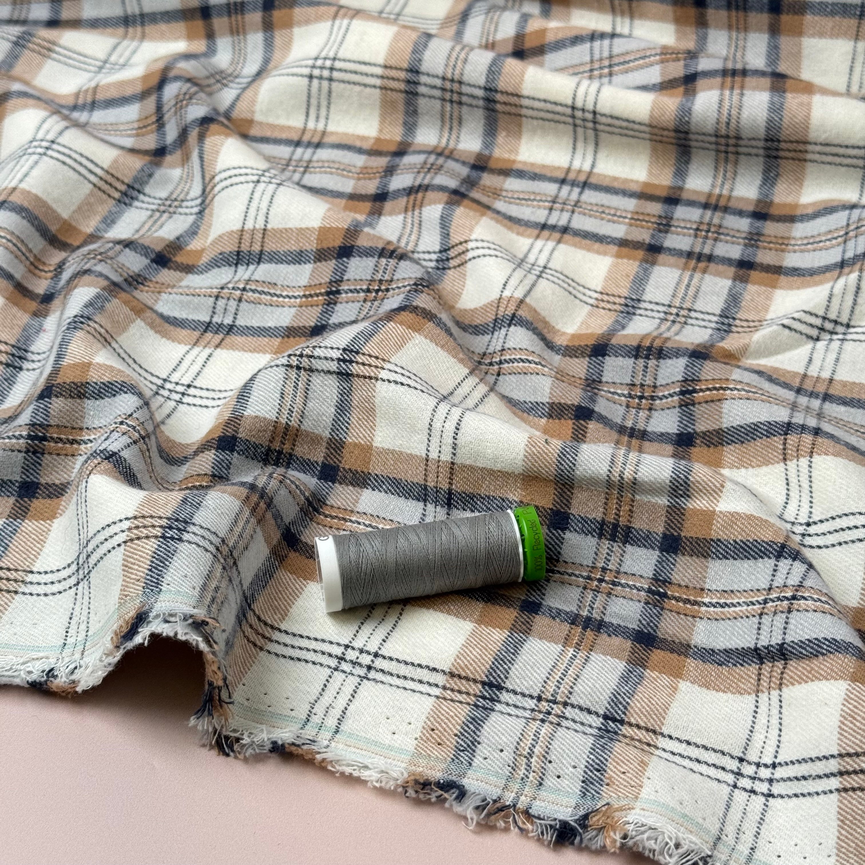 REMNANT 1.3 Metres - Plaid Oatmeal Brushed Cotton Flannel