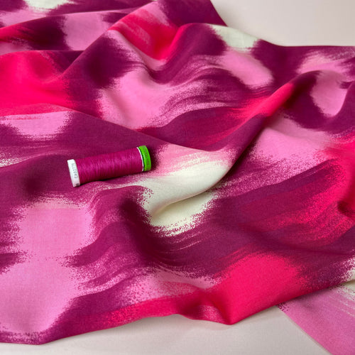 Painterly Spots Pink Viscose Poplin Fabric