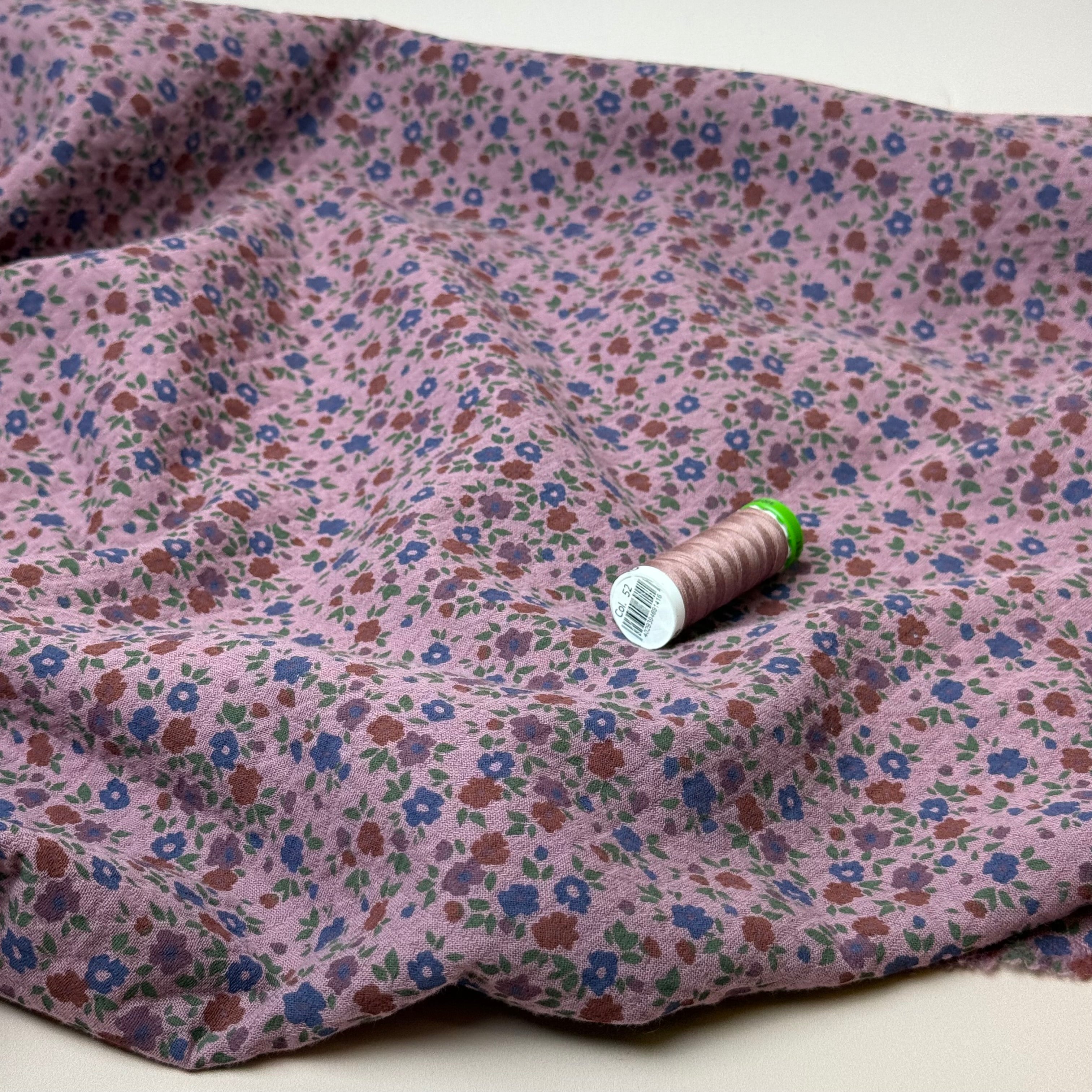 Ditsy Blue Flowers Mauve Cotton Diamond Jacquard Fabric