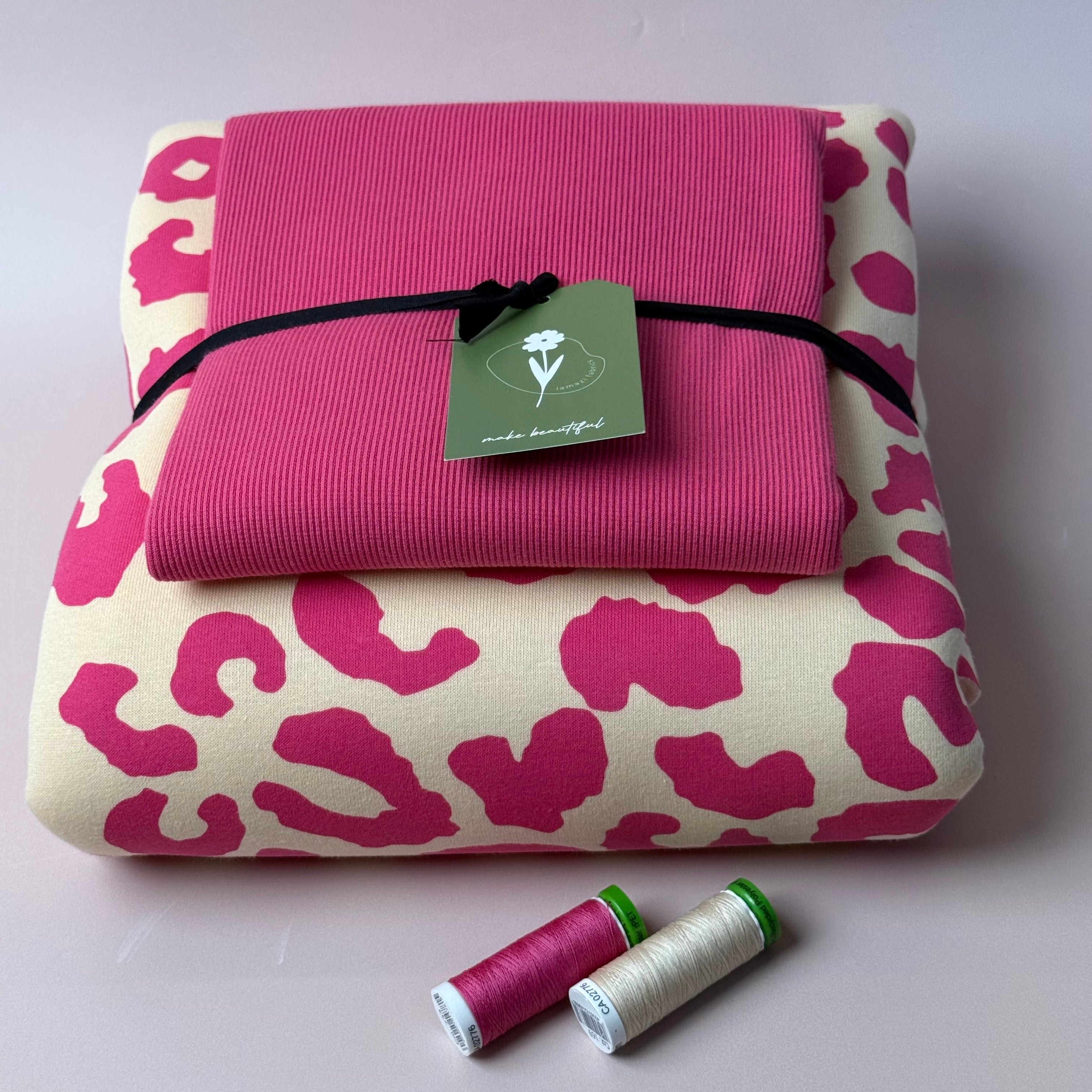 Colour Bundles - Carmine Rose Leopard Sweatshirting and Ribbing