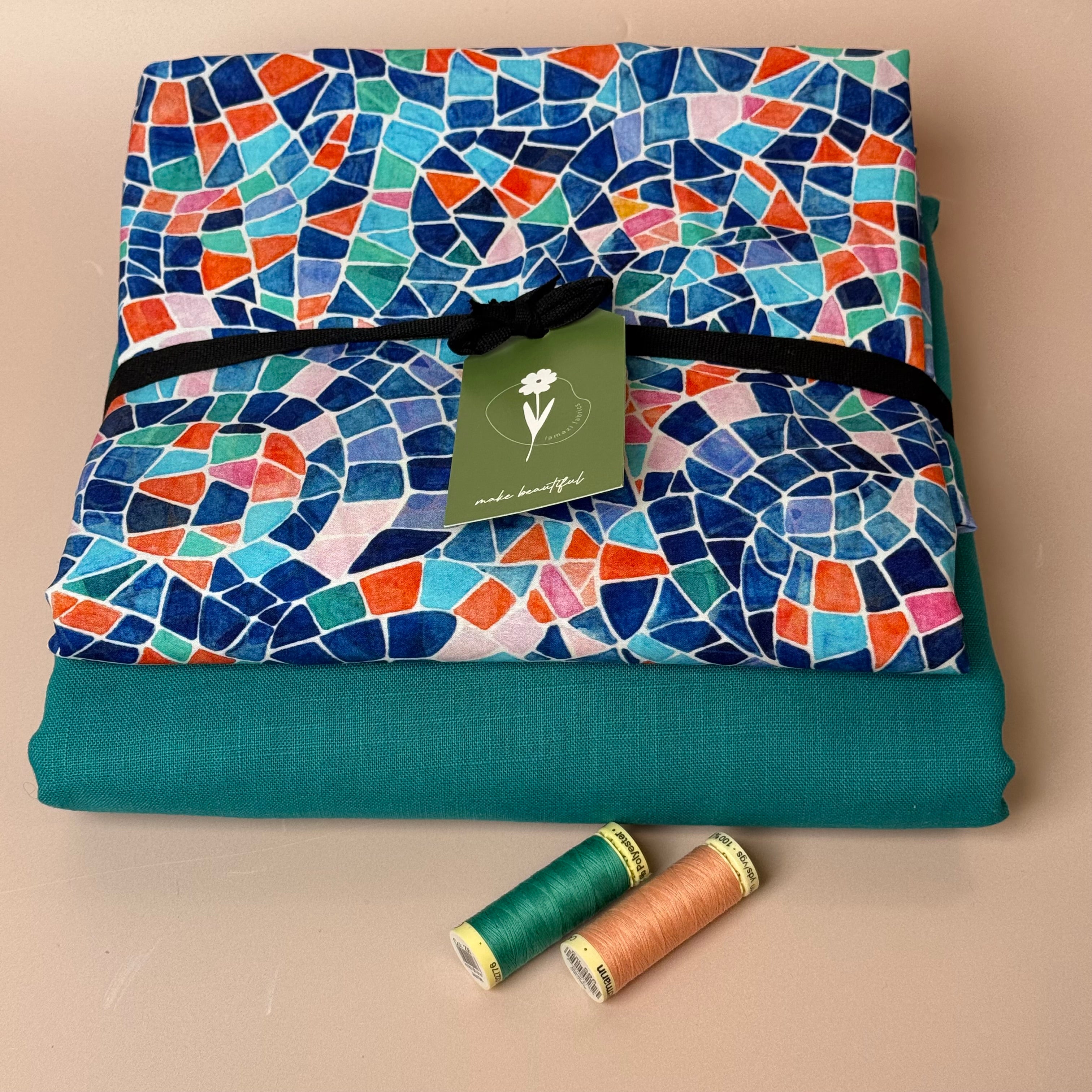 Make An Outfit Colour Bundle and Sewing Kit - Regalia Blouse in Mosaics Summer and Spring Trousers in Teal Linen