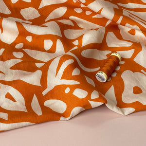 Graphic Foliage Earthy Orange Viscose Blend Fabric