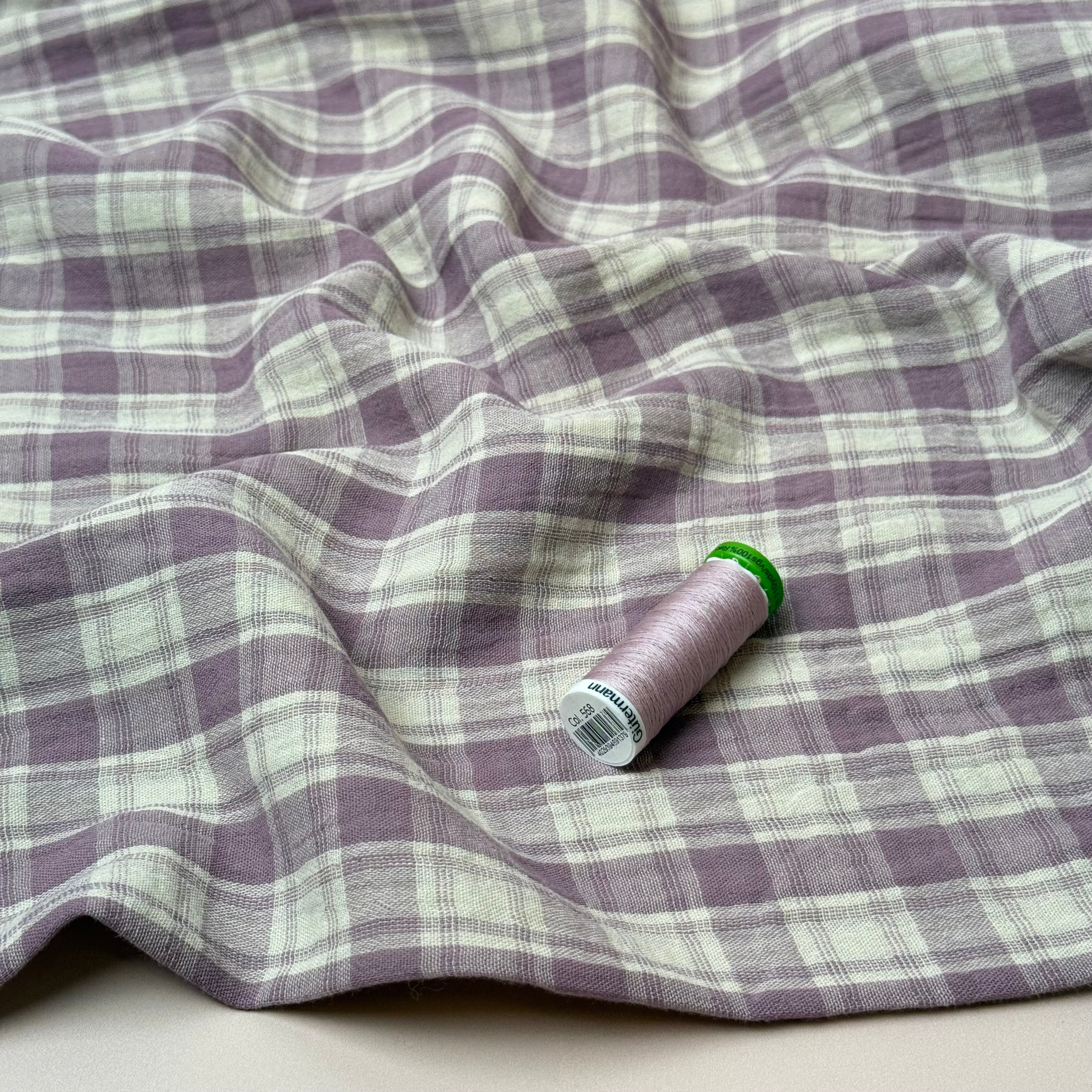 Reversible Lilac Checks and Stripes Cotton Double Gauze