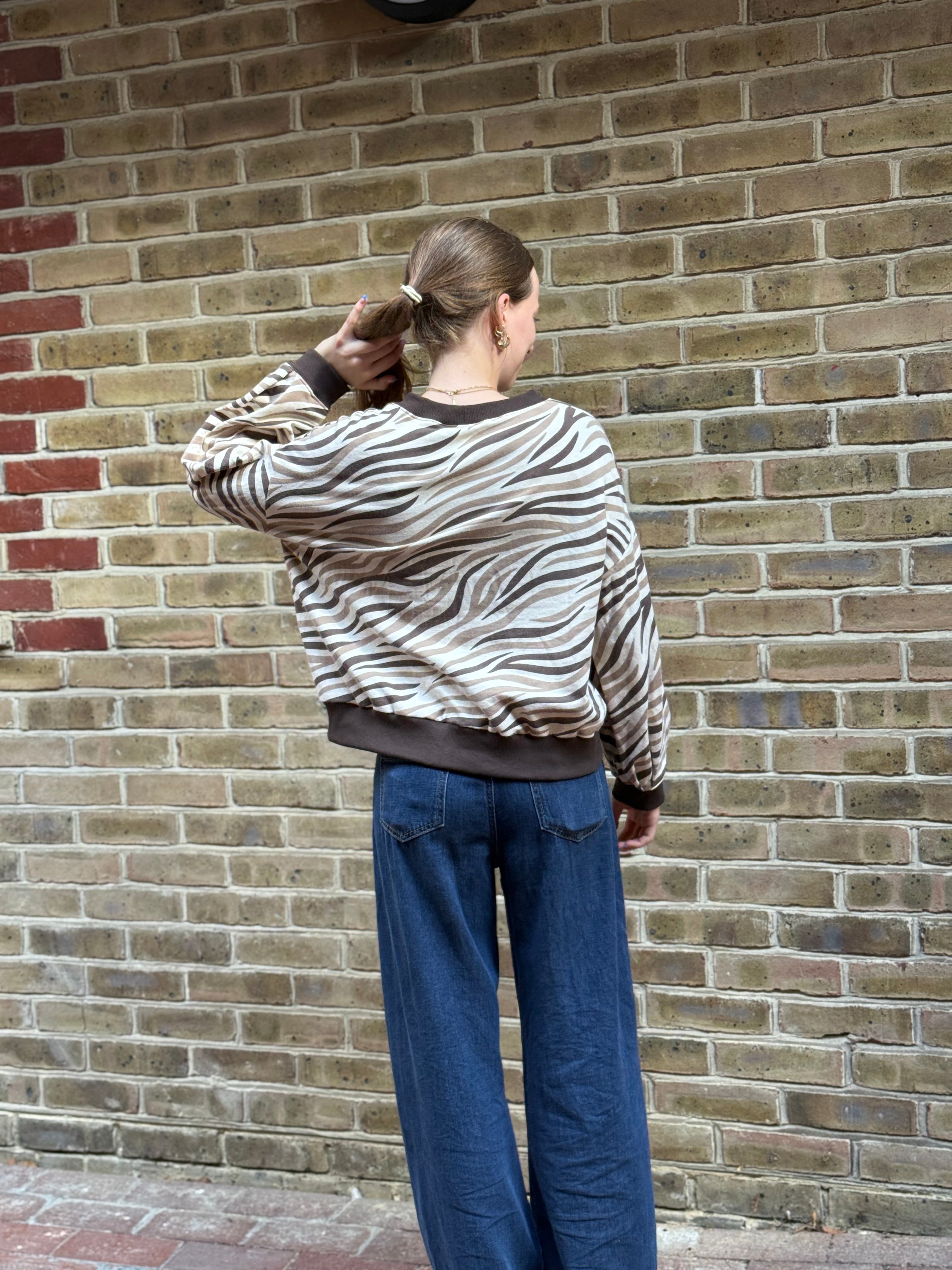 Zebra Brown Cotton Sweat-shirting Fabric