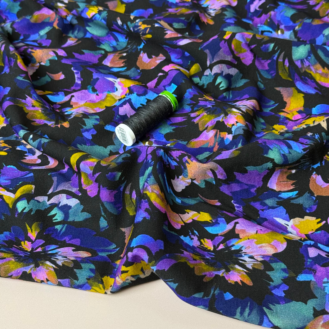 Floral Colour Splash Viscose Ponte Roma Double Knit Fabric