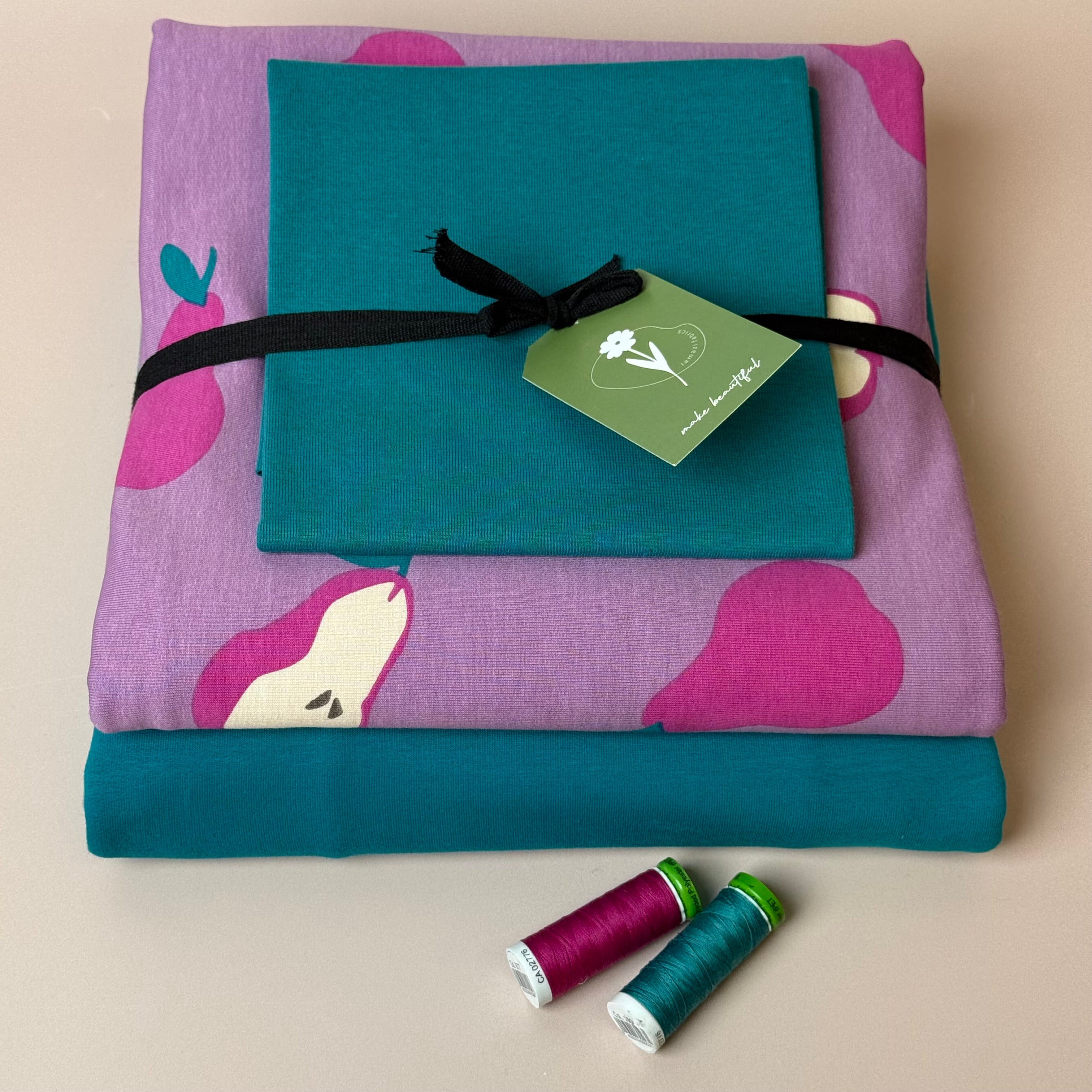Make an Outfit Colour Bundle - Pink Pears & Plain Cotton Sweat-shirting with Ribbing