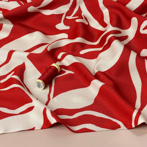 Light & Lush - Bold Leaves on Red Viscose Twill Fabric