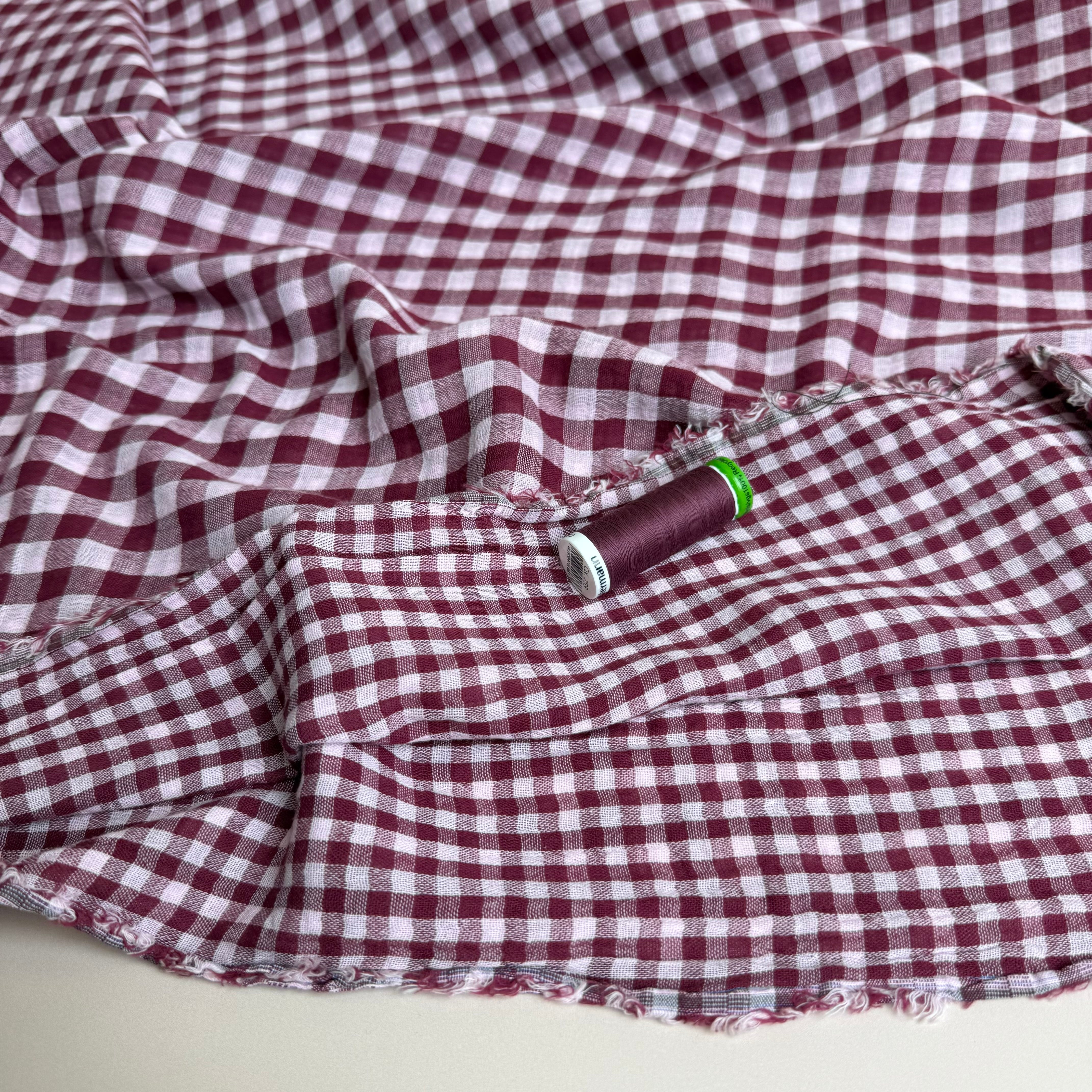 Reversible Burgundy Gingham Cotton Double Gauze