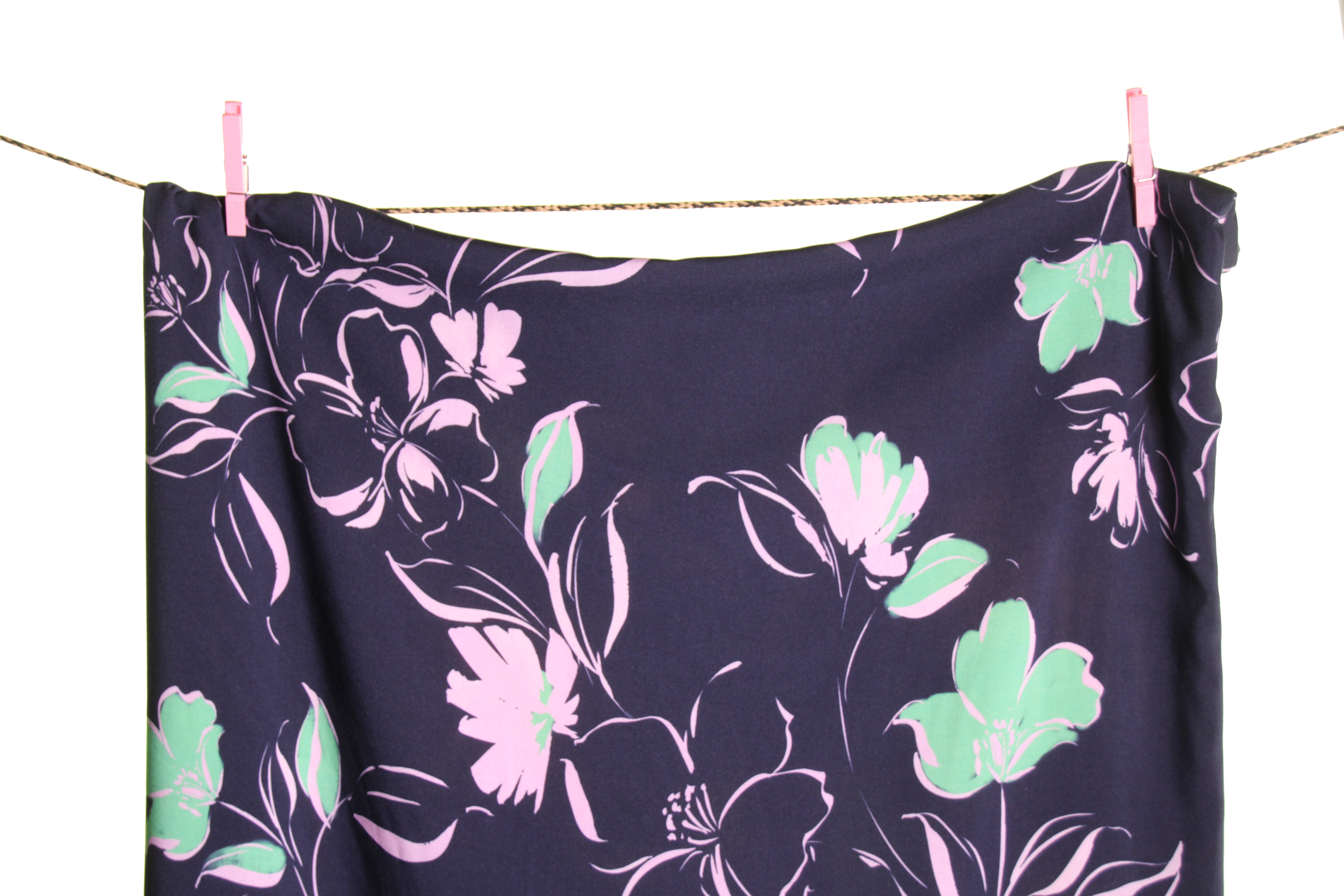 Atelier Jupe - Lilac & Green Flowers on Dark Blue Viscose Fabric