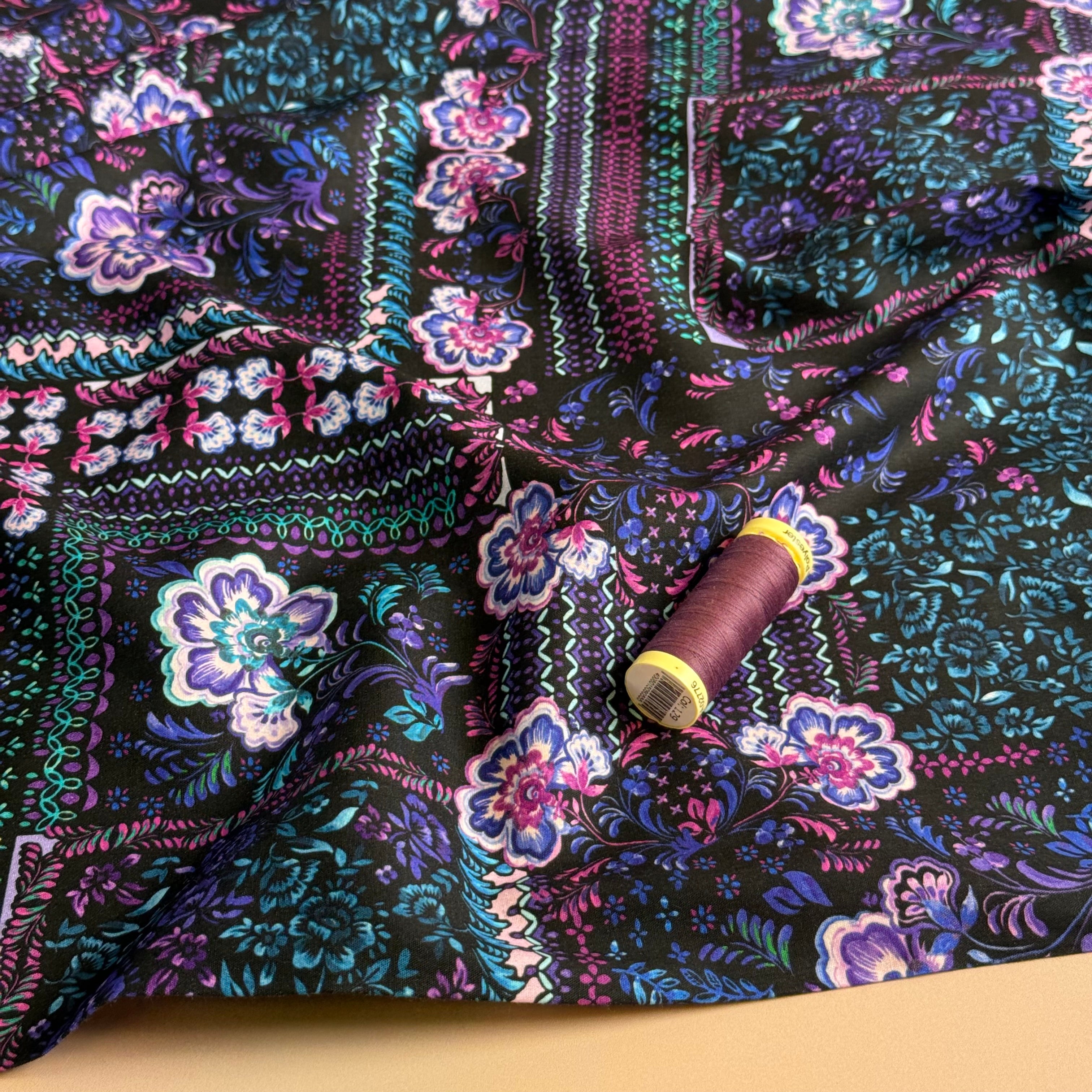 Purple Patchwork Viscose Cotton Fabric