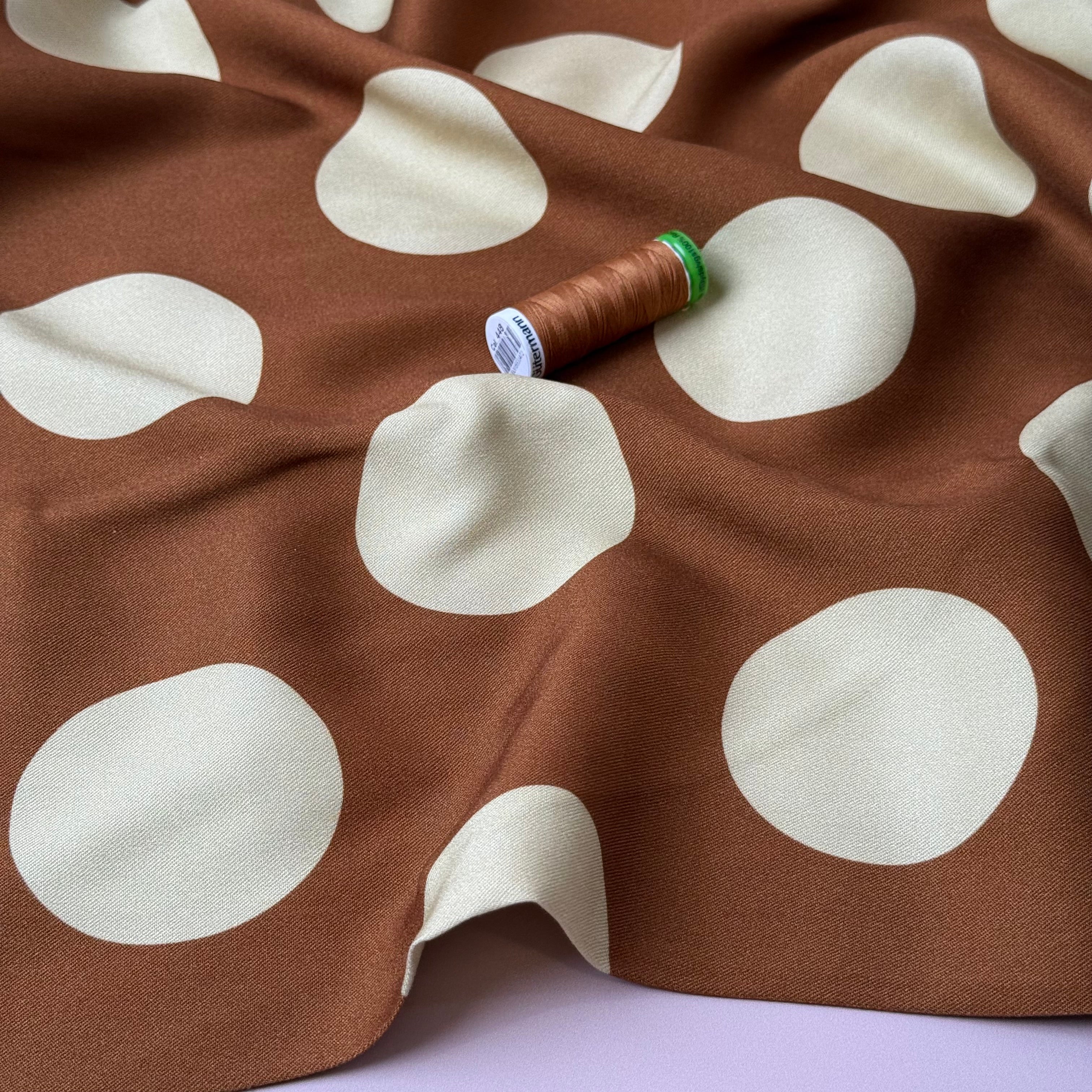 Light & Lush - Large Polka Dots in Caramel Viscose Twill Fabric