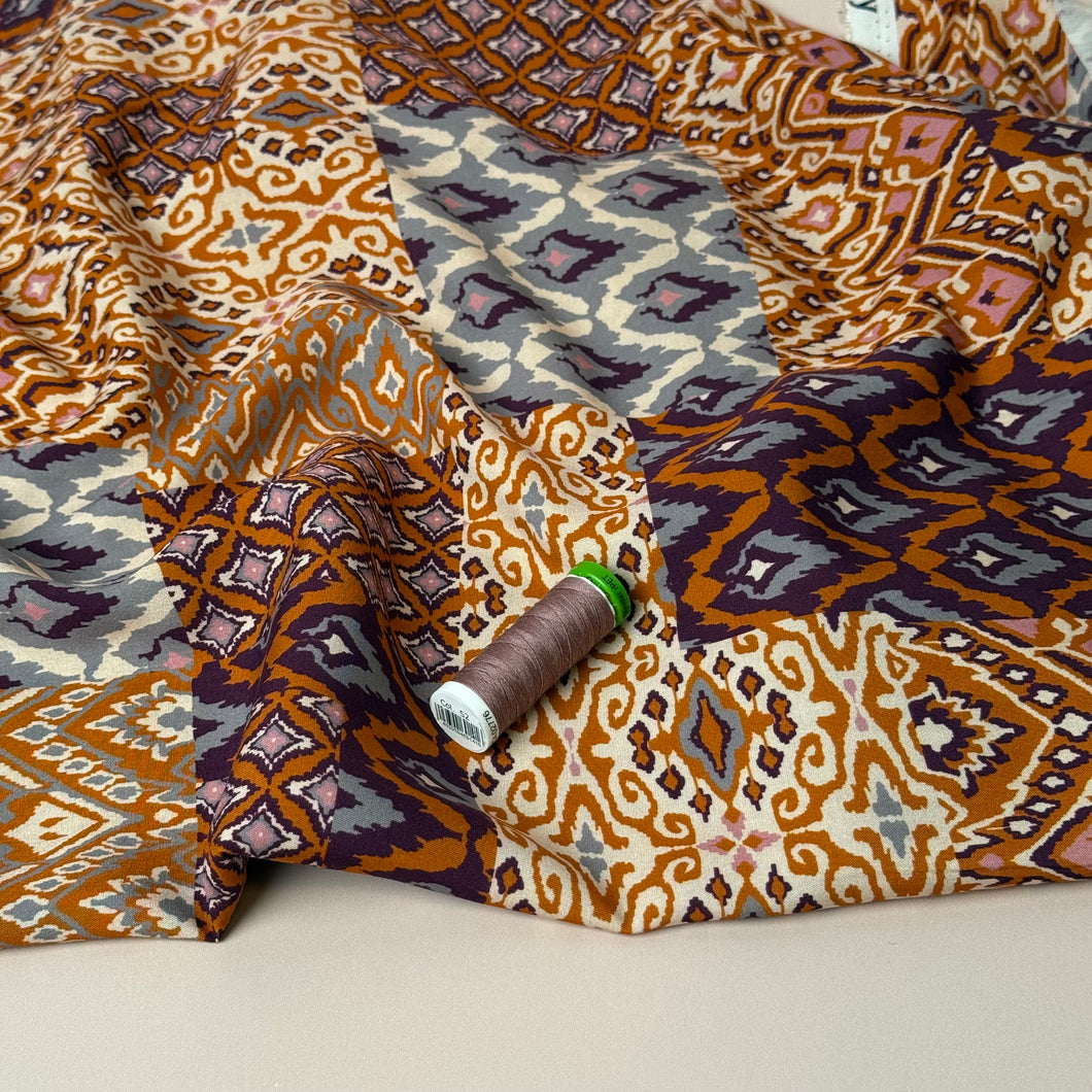 Vintage Patchwork Terracotta Viscose Poplin Fabric