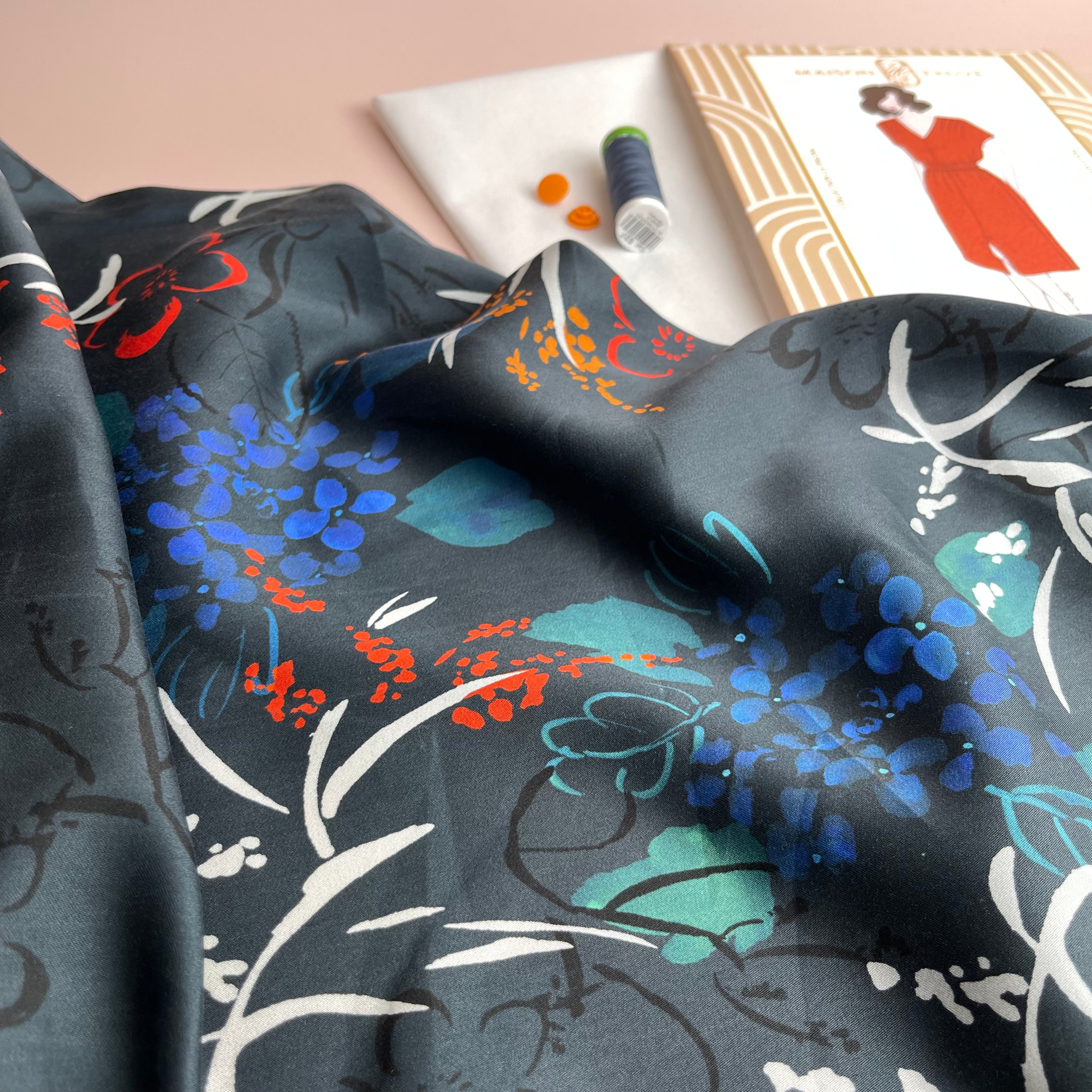 Sewing Kit - The Transat Dress in Midnight Blooms TENCEL™ Sateen