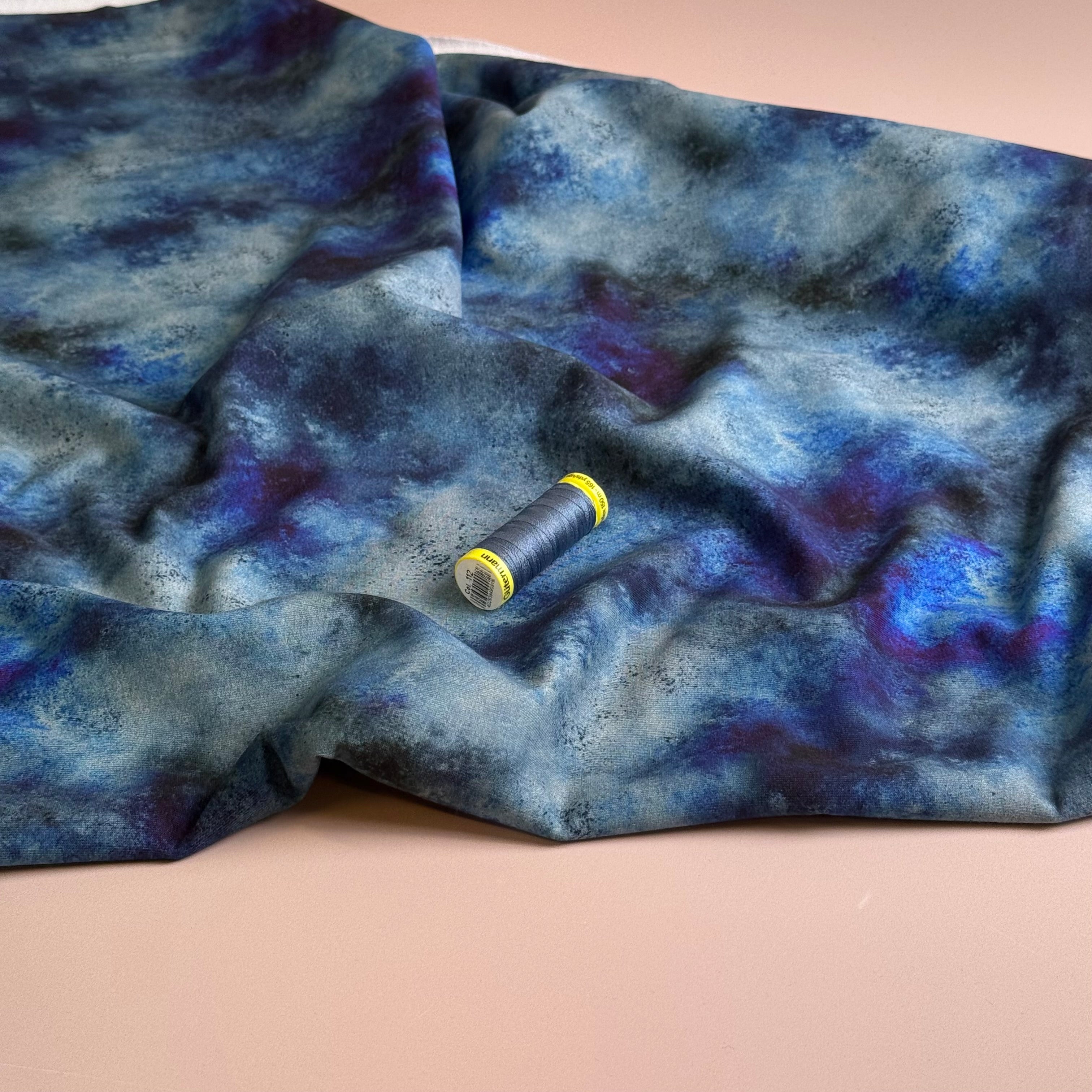 Tie-Dye Blue Cotton French Terry Fabric