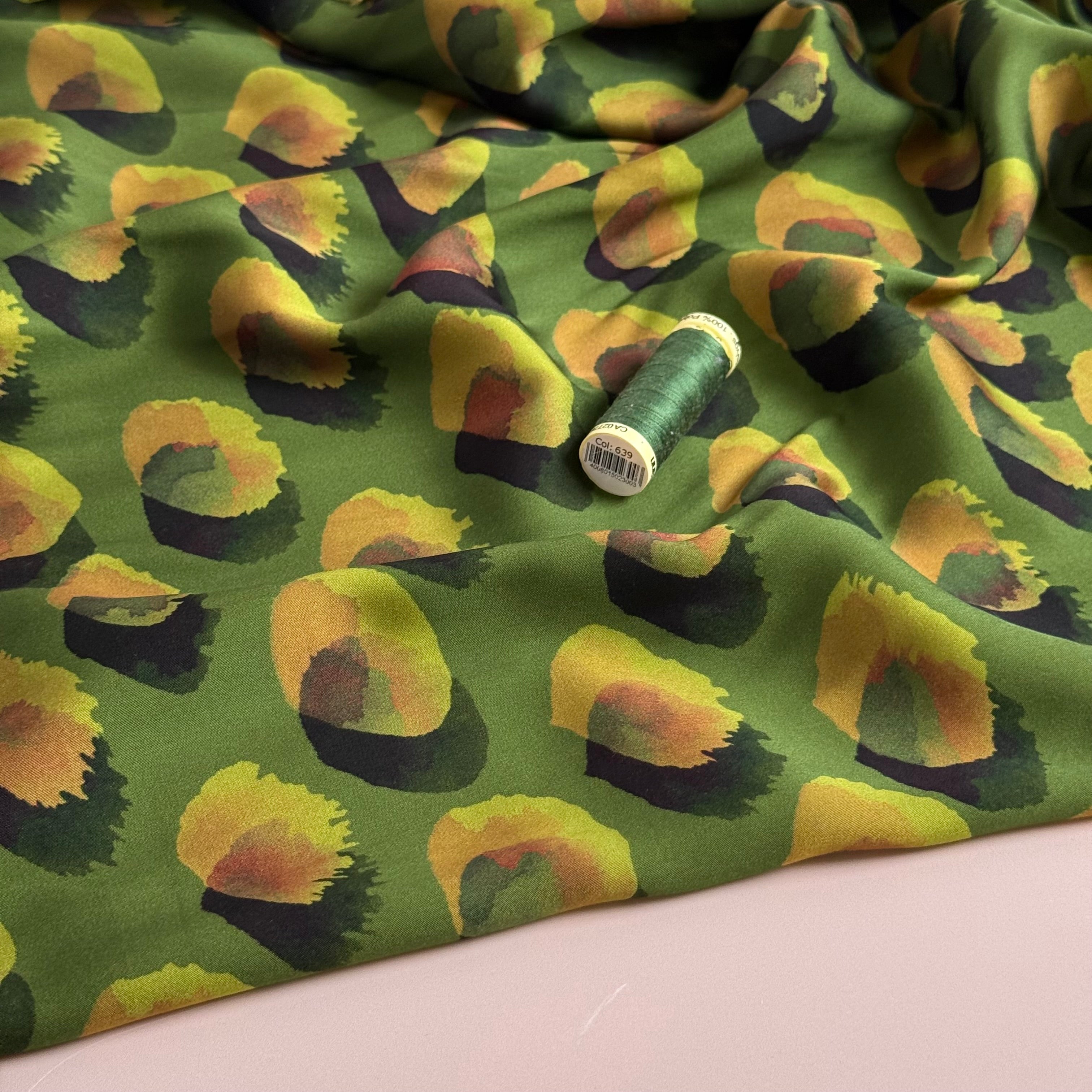Water Marks Green Viscose Sateen Fabric