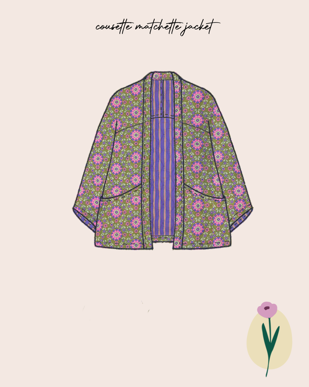 Sewing Kit - Cousette Matchette Cardigan in Kaleidoscope Flower Quilted Cotton (multiple colours)