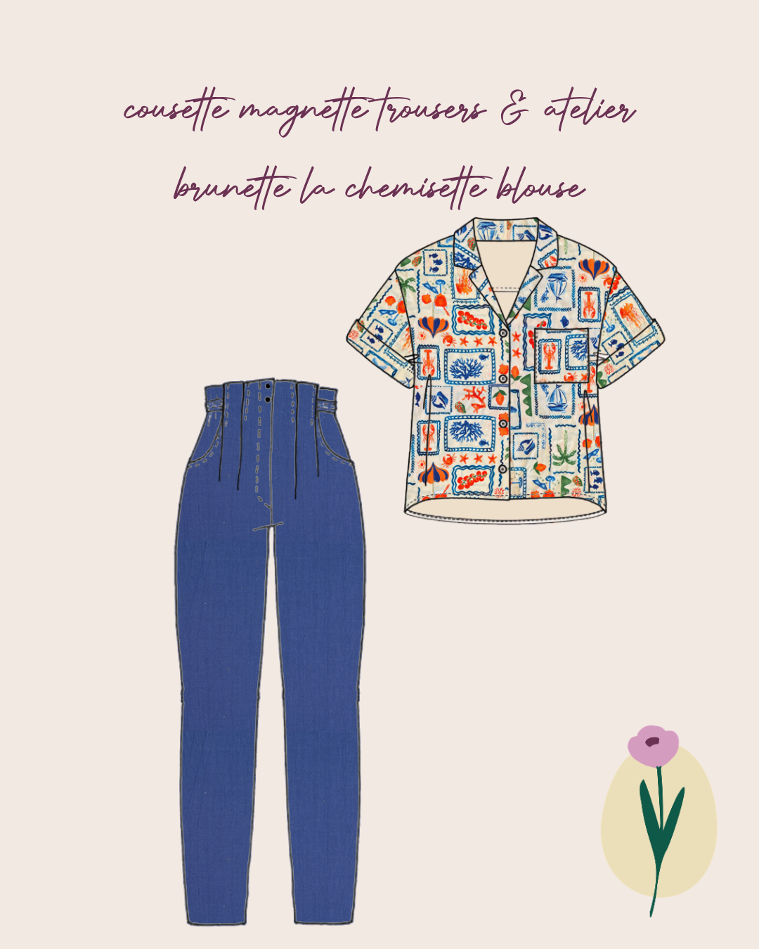 Make an Outfit Colour Bundle - Seaside Postcard Viscose Crepe with Cobalt Washed Cotton