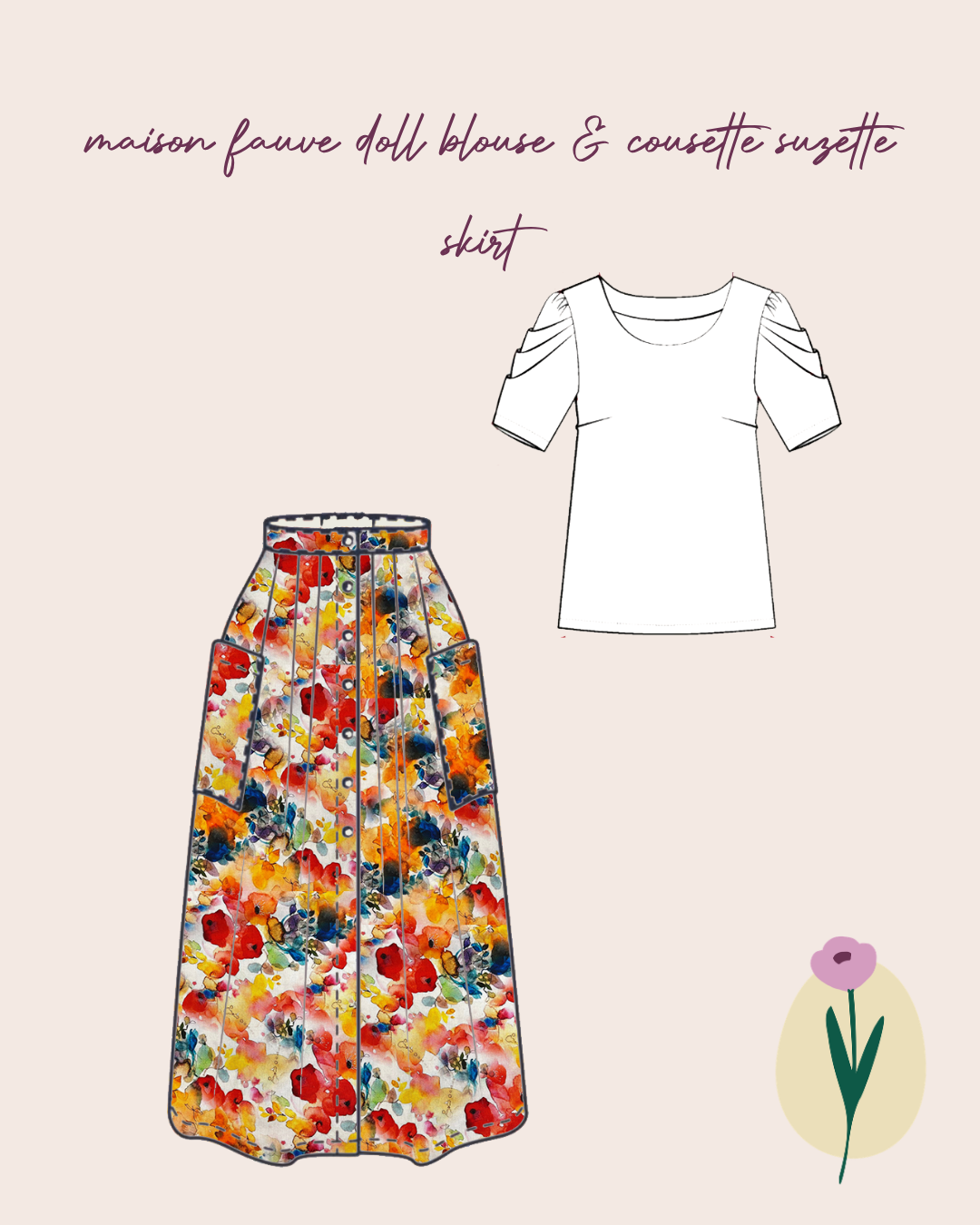 Make an Outfit Colour Bundle - Vibrant Watercolour Blooms Viscose Linen with Off-White Flow Linen Blend