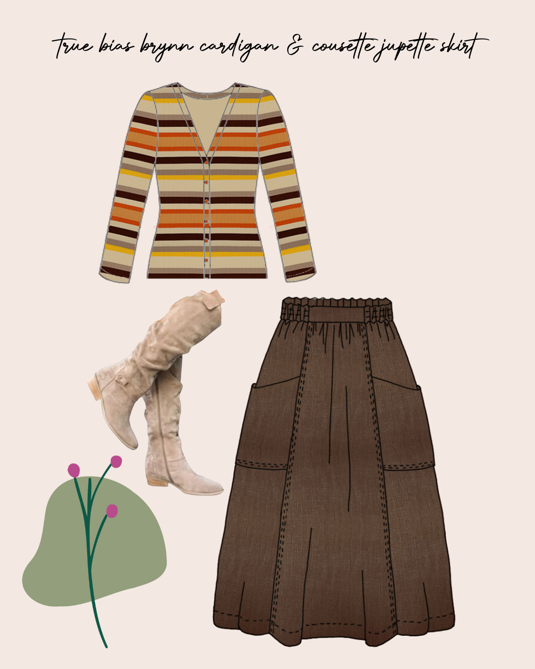 Sewing Kit -True Bias Brynn Cardigan Top Sewing Kit in Cotton Ribbed Jersey (multiple print options)