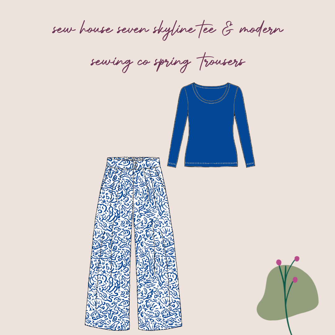 Make An Outfit Colour Bundle and Sewing Kit - Skyline Tee in Cotton Jersey and Spring Trousers in Sealife Linen