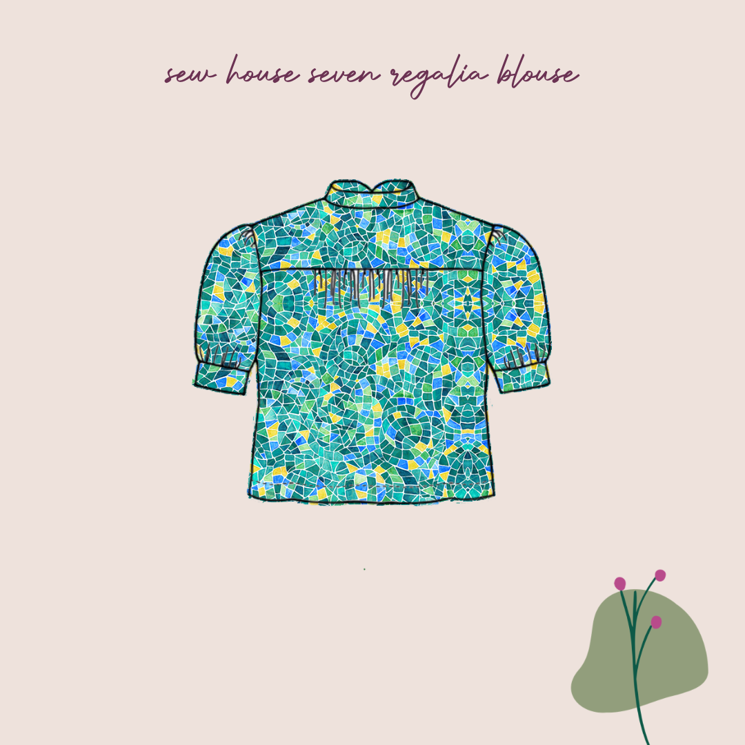 Make An Outfit Colour Bundle and Sewing Kit - Regalia Blouse in Emerald Mosaics and Spring Trousers in Sky Haze Linen