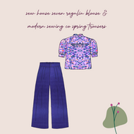 Make An Outfit Colour Bundle and Sewing Kit - Regalia Blouse in Lavender Mosaics and Spring Trousers in Lapis Linen