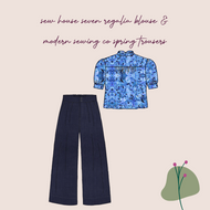 Make An Outfit Colour Bundle and Sewing Kit - Regalia Blouse in Blue Mosaics and Spring Trousers in Navy Blue Flow Linen