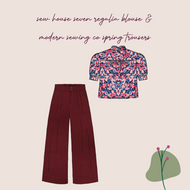 Make An Outfit Colour Bundle and Sewing Kit - Regalia Blouse in Pink Mosaics and Spring Trousers in Anemone Red Linen