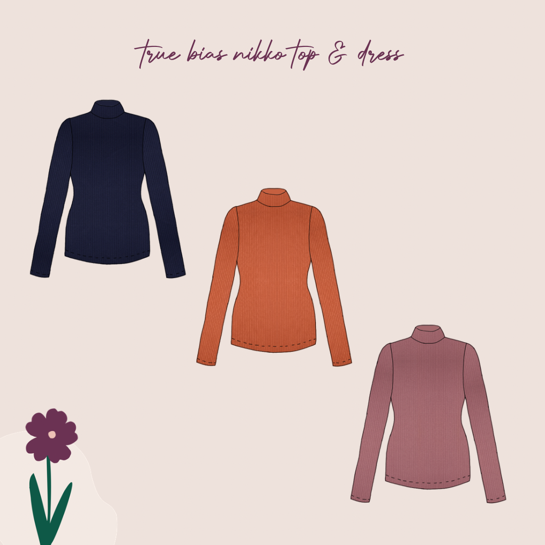 Sewing Kit -True Bias Nikko Sewing Kit in Cotton Ribbed Jersey (multiple colour options)