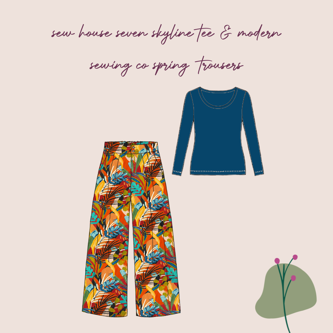 Make An Outfit Colour Bundle and Sewing Kit - Skyline Tee in Cotton Jersey and Spring Trousers in Tropical Linen