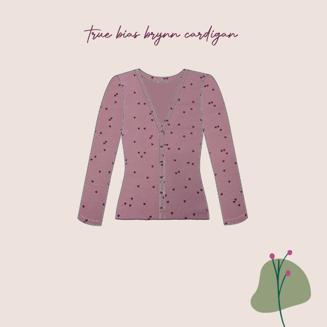 Sewing Kit -True Bias Brynn Cardigan Top Sewing Kit in Cotton Ribbed Jersey (multiple print options)