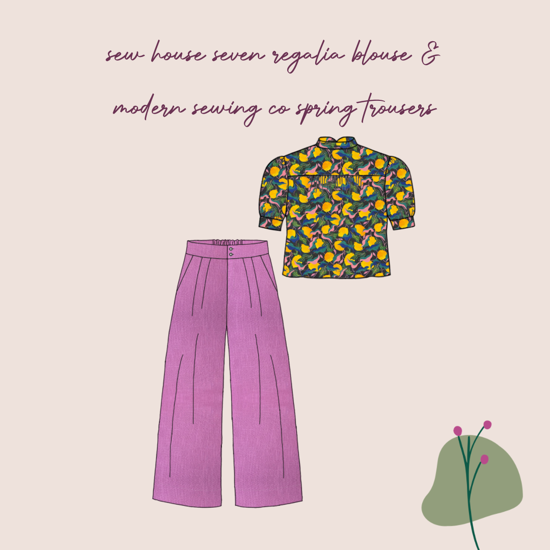 Make An Outfit Colour Bundle and Sewing Kit - Regalia Blouse in Lemons Viscose and Spring Trousers in Candy Pink Linen