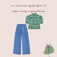 Make An Outfit Colour Bundle and Sewing Kit - Regalia Blouse in Emerald Mosaics and Spring Trousers in Sky Haze Linen