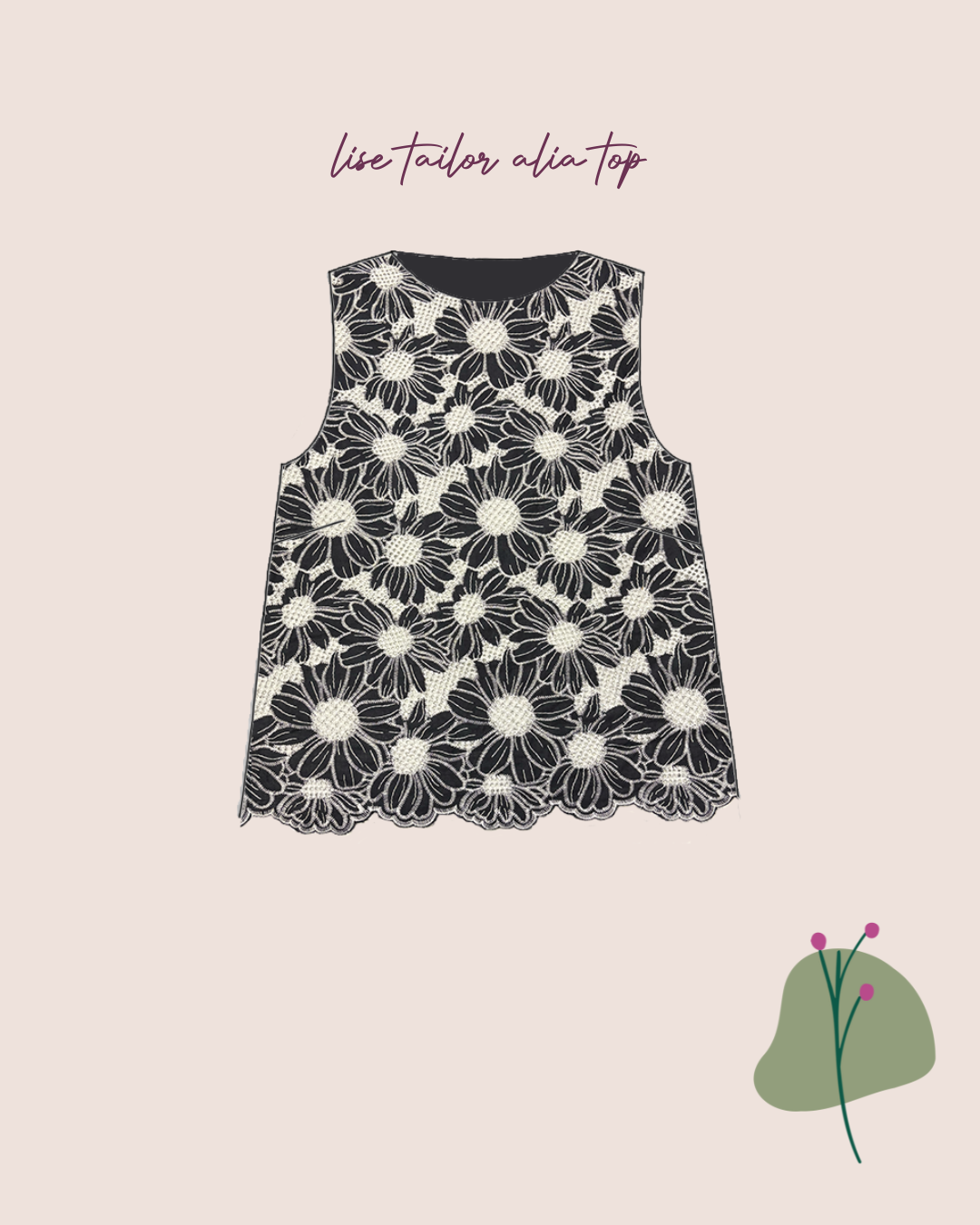 Scalloped Flowers Embroidered Cotton Fabric in Dark Navy