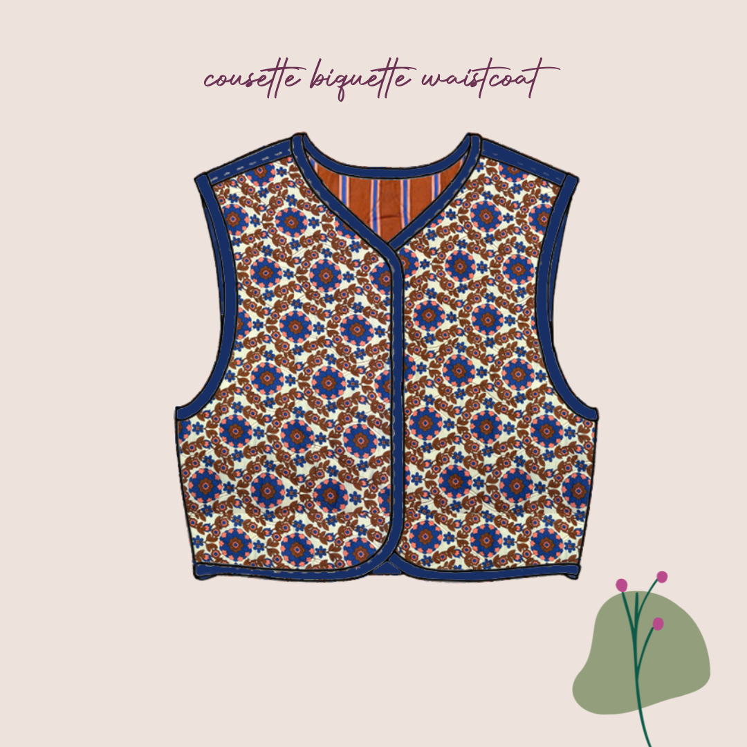 Sewing Kit - Biquette Reversible Vest in Kaleidoscope Toffee Quilted Cotton Fabric