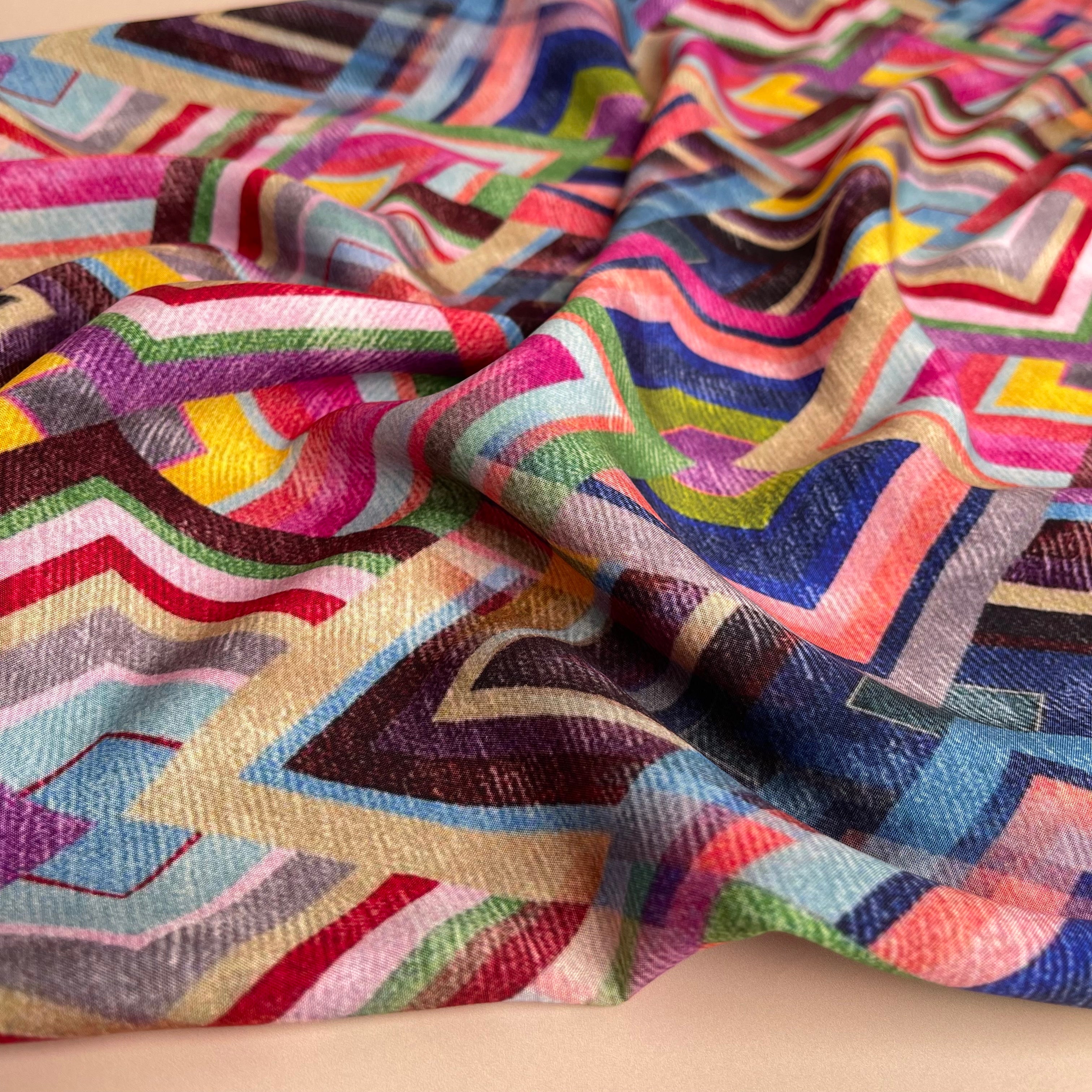 Vibrant Shapes Viscose Fabric