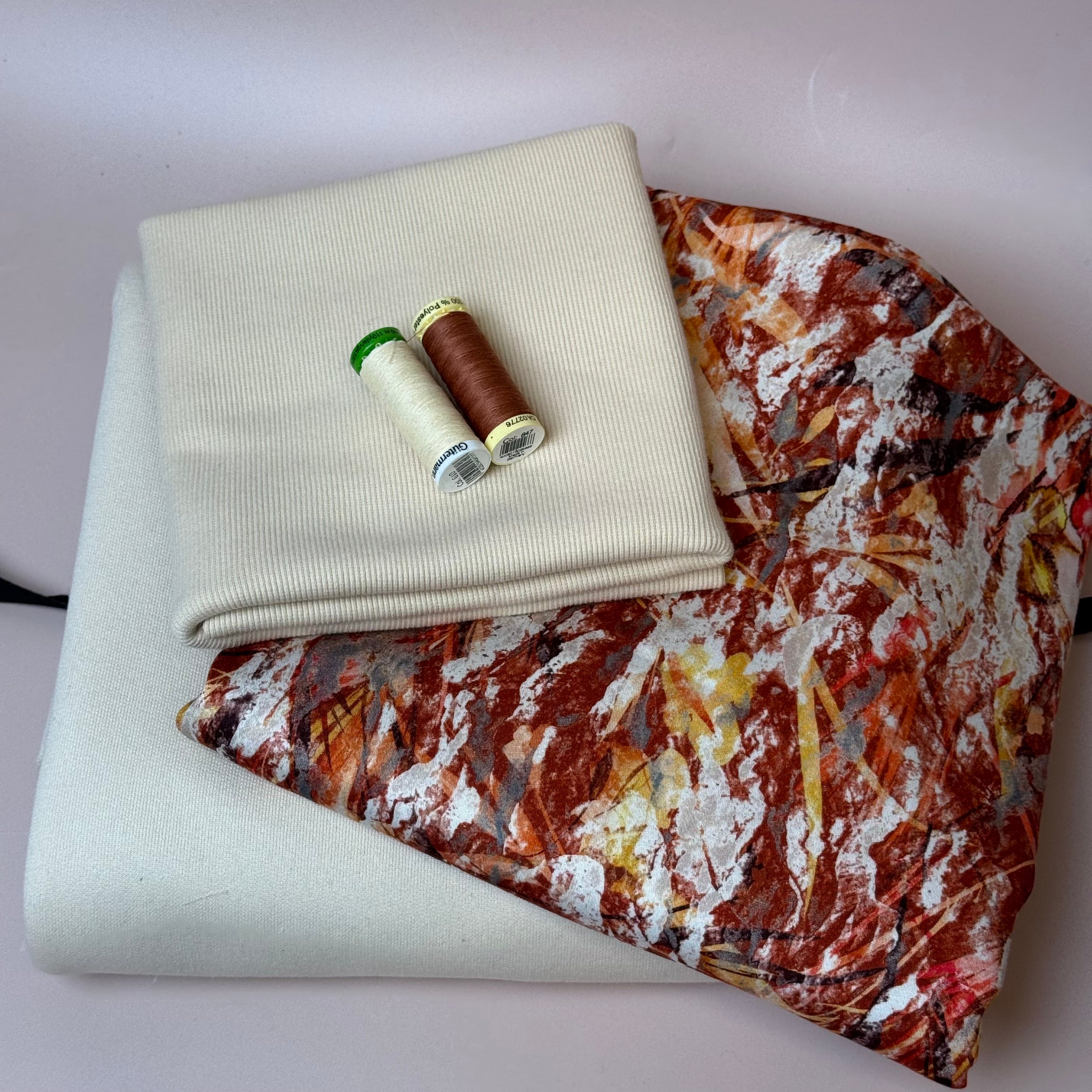 Make an Outfit Colour Bundle - Autumn Foliage & Cotton French Terry in Cream with Ribbing