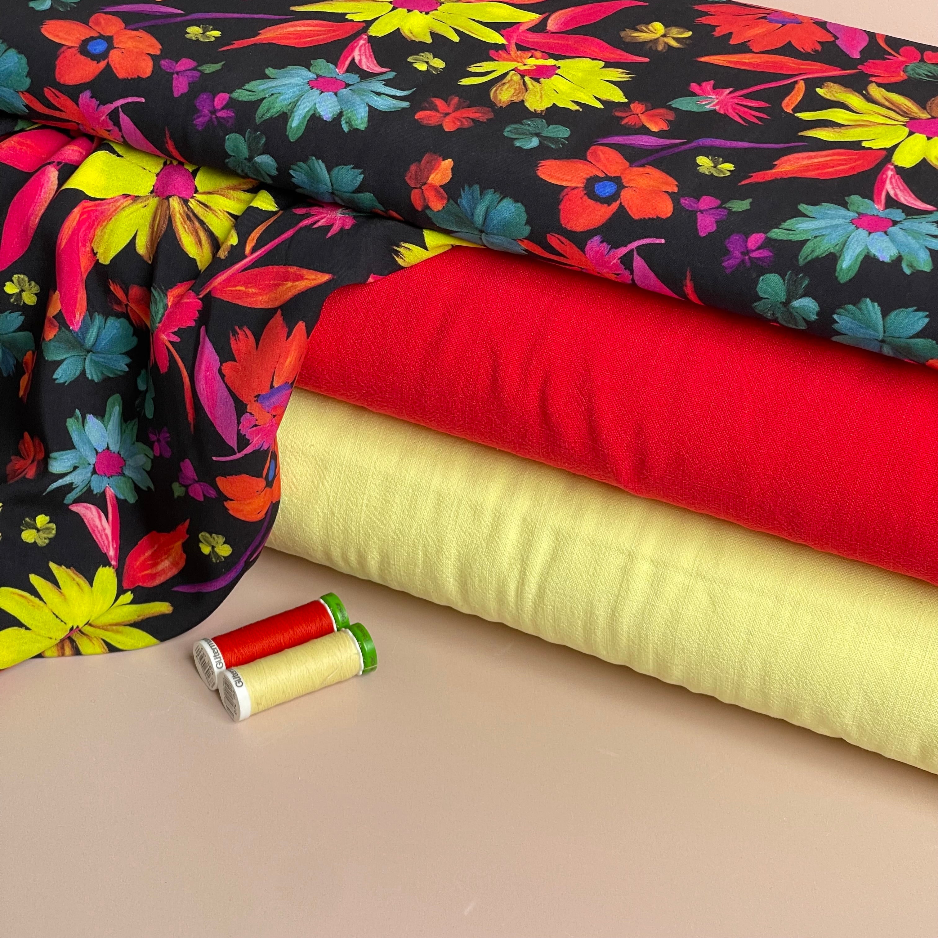 Flow Red Viscose Linen Blend Dress Fabric