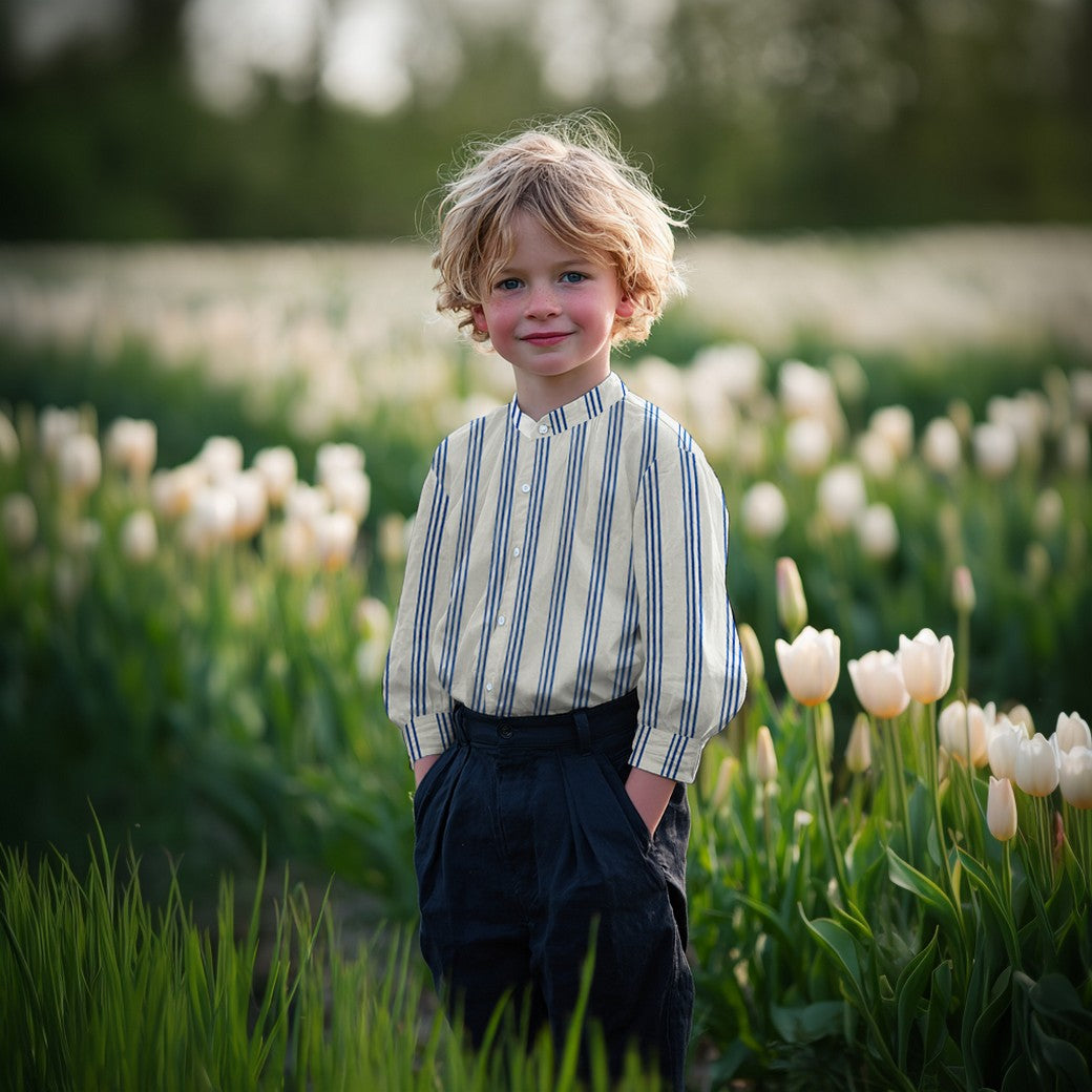 Yarn Dyed Cobalt Stripes GOTS Organic Cotton Double Gauze