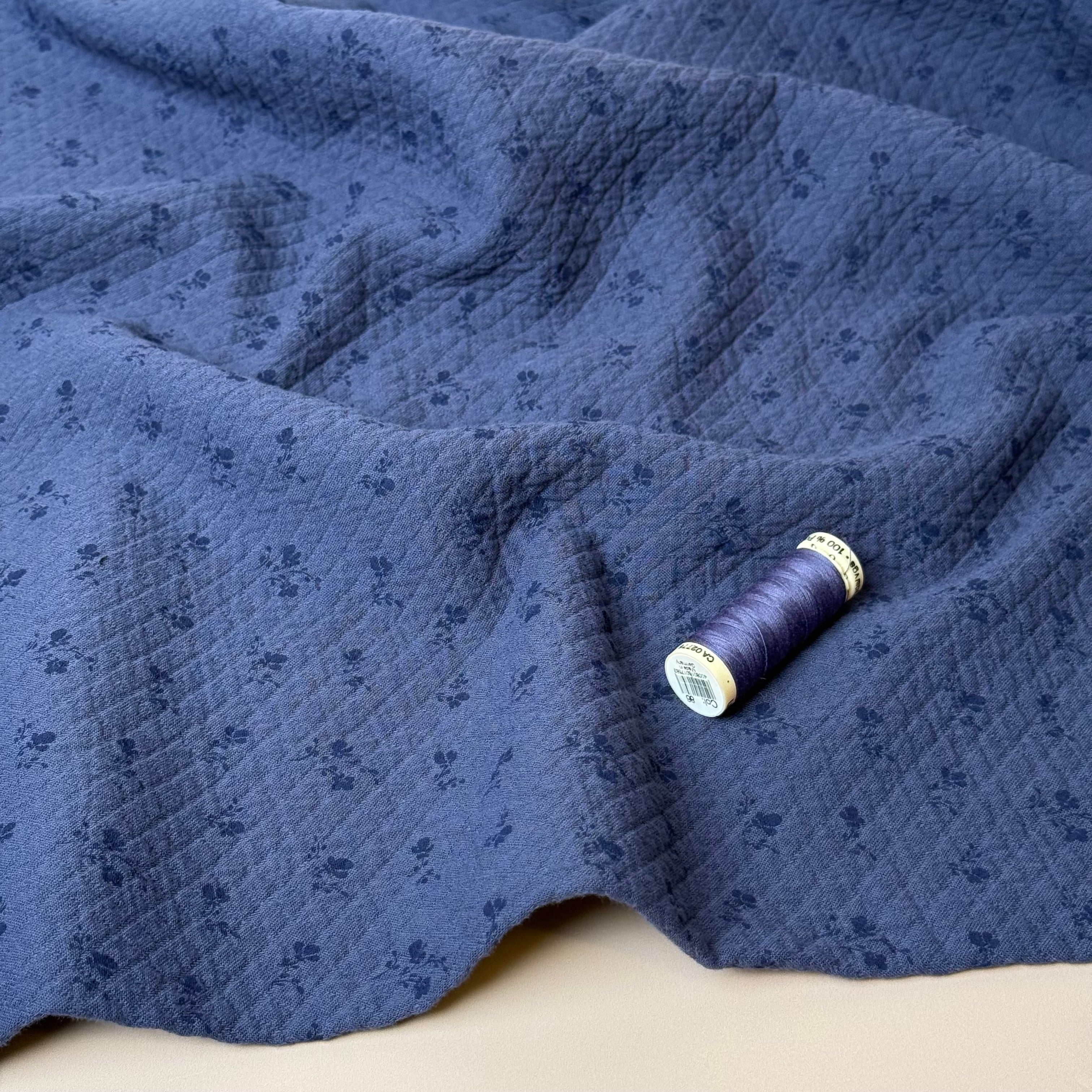 Ditsy Flowers Blue Cotton Diamond Jacquard Fabric